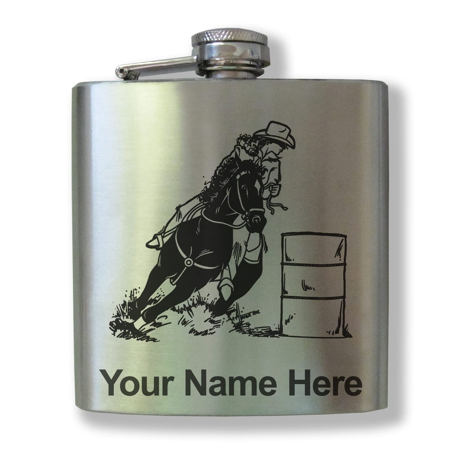 6oz Stainless Steel Flask with Personalized Engraving - Durable Barrel Racer Design for Whiskey, Bourbon & Liquor - Perfect for Gifts, Camping, Hunting & Outdoor Adventures