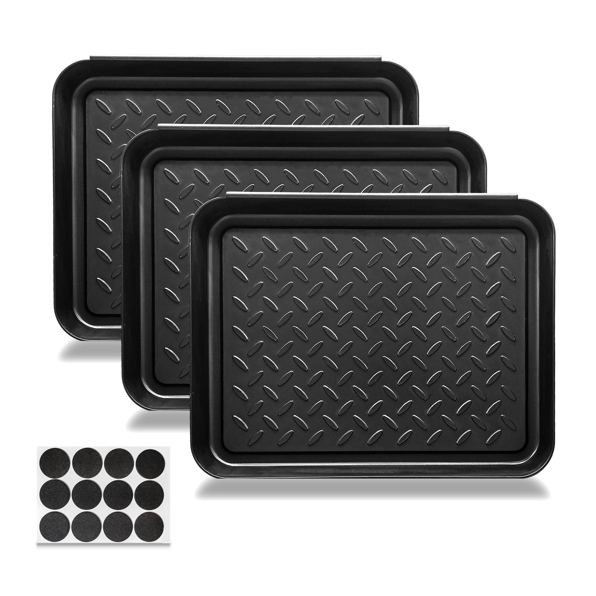 3-Pack Plastic Boot Trays for Entryway - Non-Slip Shoe Mats for Mudroom & Indoor Floor Protection (13.7x10.8 in) - Keep Floors Dry & Clean