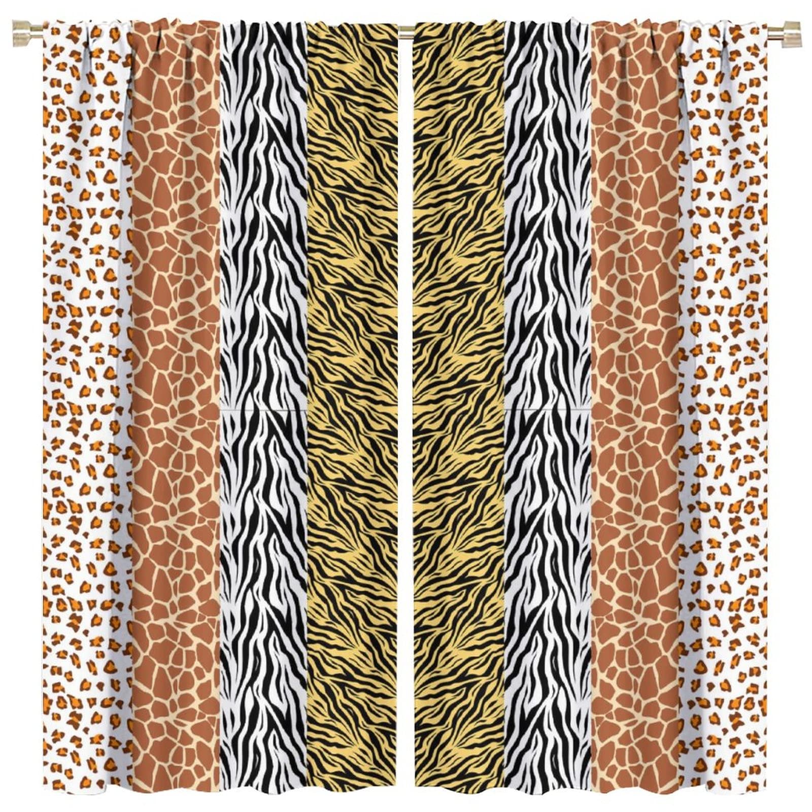 Wildlife Print Curtains - Leopard Tiger Deer Animal Print Window Drapes, Vintage Country Style Rod Pocket Curtains 63x63 Inch for Living Room & Bedroom - Perfect for Safari, Jungle & Farmhouse Home Decor