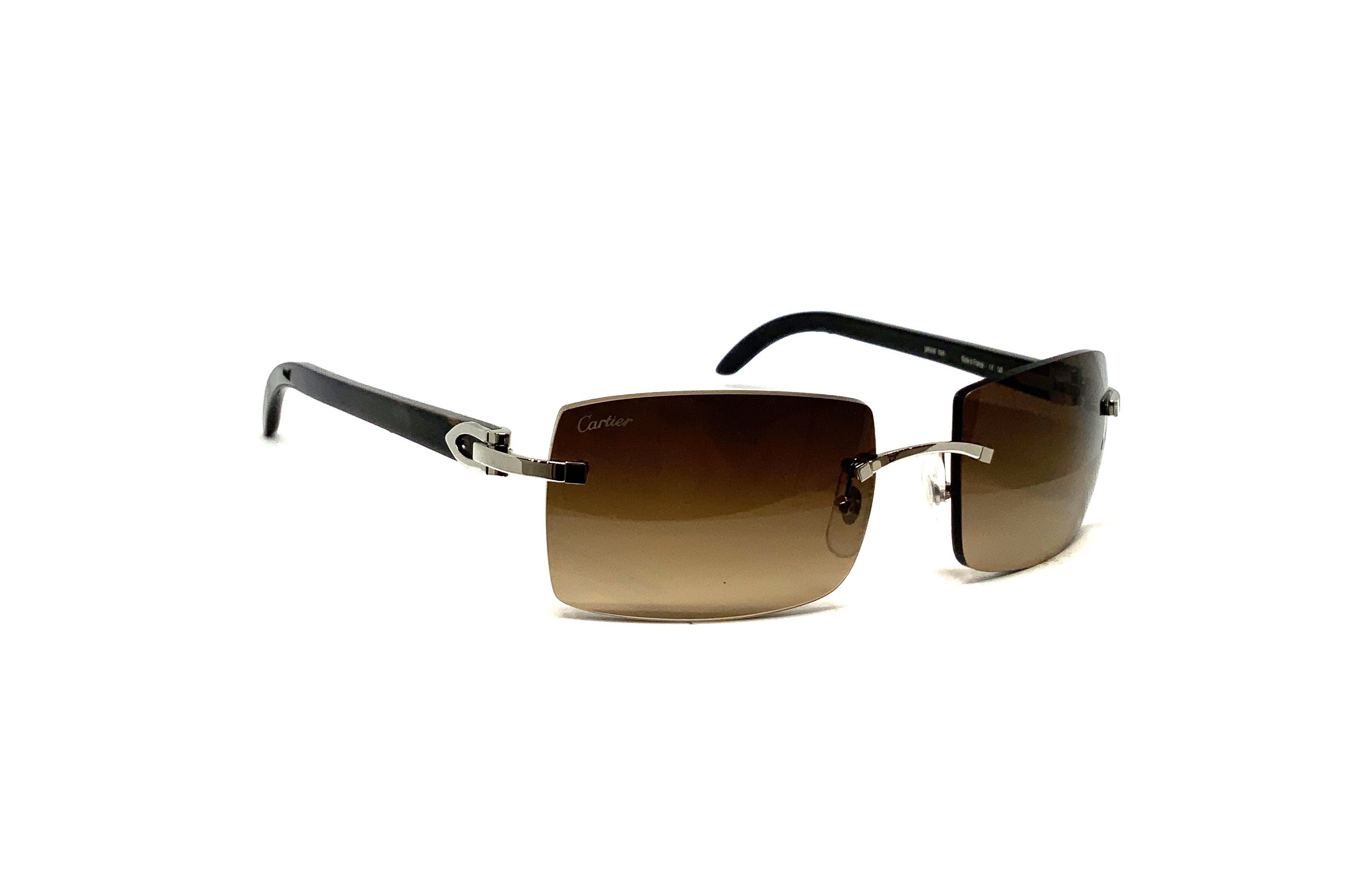 Cartier C Décor CT0024RS 001 Sunglasses - Black Buffalo Horn Frame with Cool Brown Gradient Lenses | Luxury Fashion Accessories for Men & Women | Perfect for Outdoor Activities & Stylish Occasions