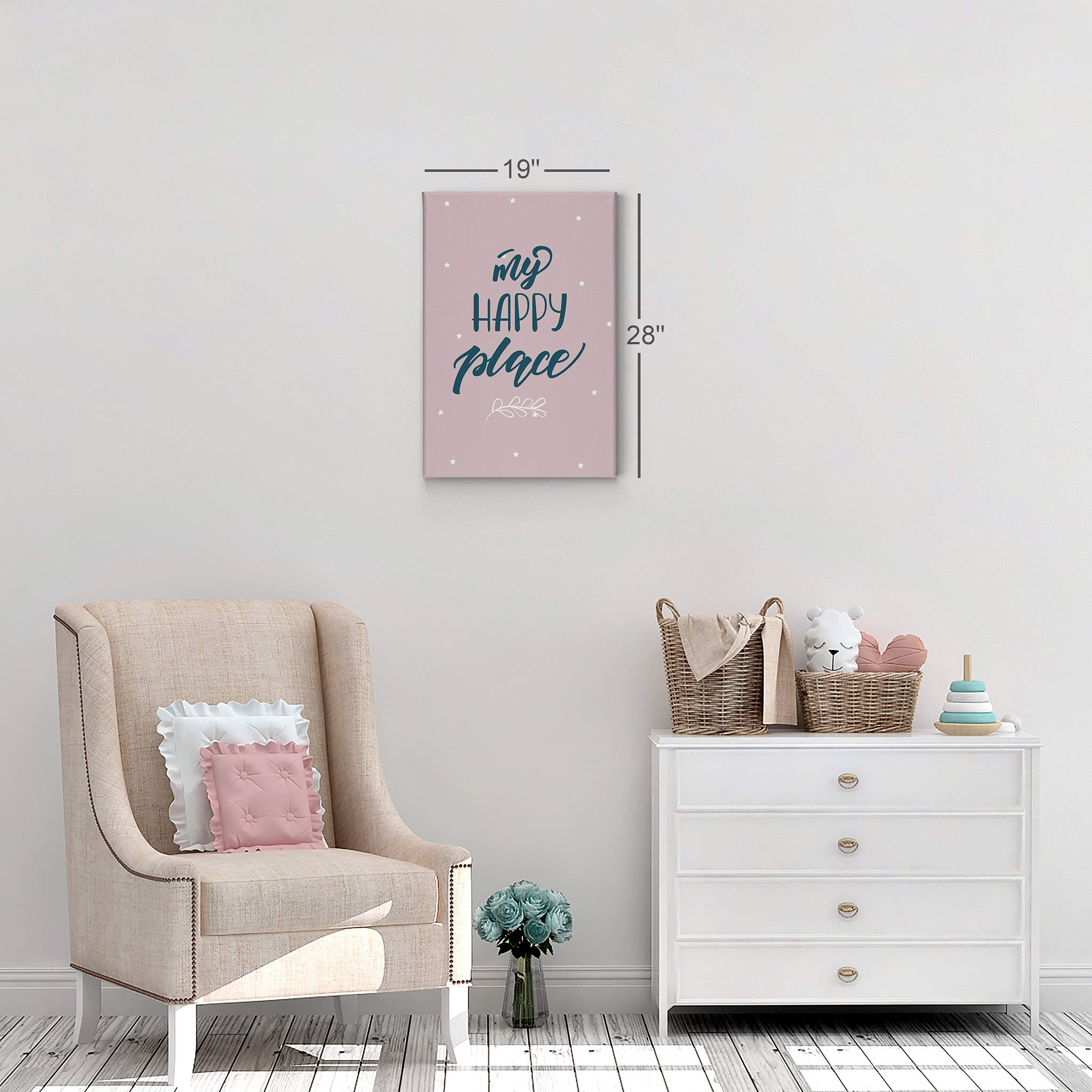 Smile Art Design 'My Happy Place' Inspirational Quote Canvas Wall Art - Pink Background Nursery Decor, Kids Room Decor, Baby Room Decor - Ready to Hang 36x24 - Made in USA | Perfect for Bedrooms, Playrooms & Gift Ideas