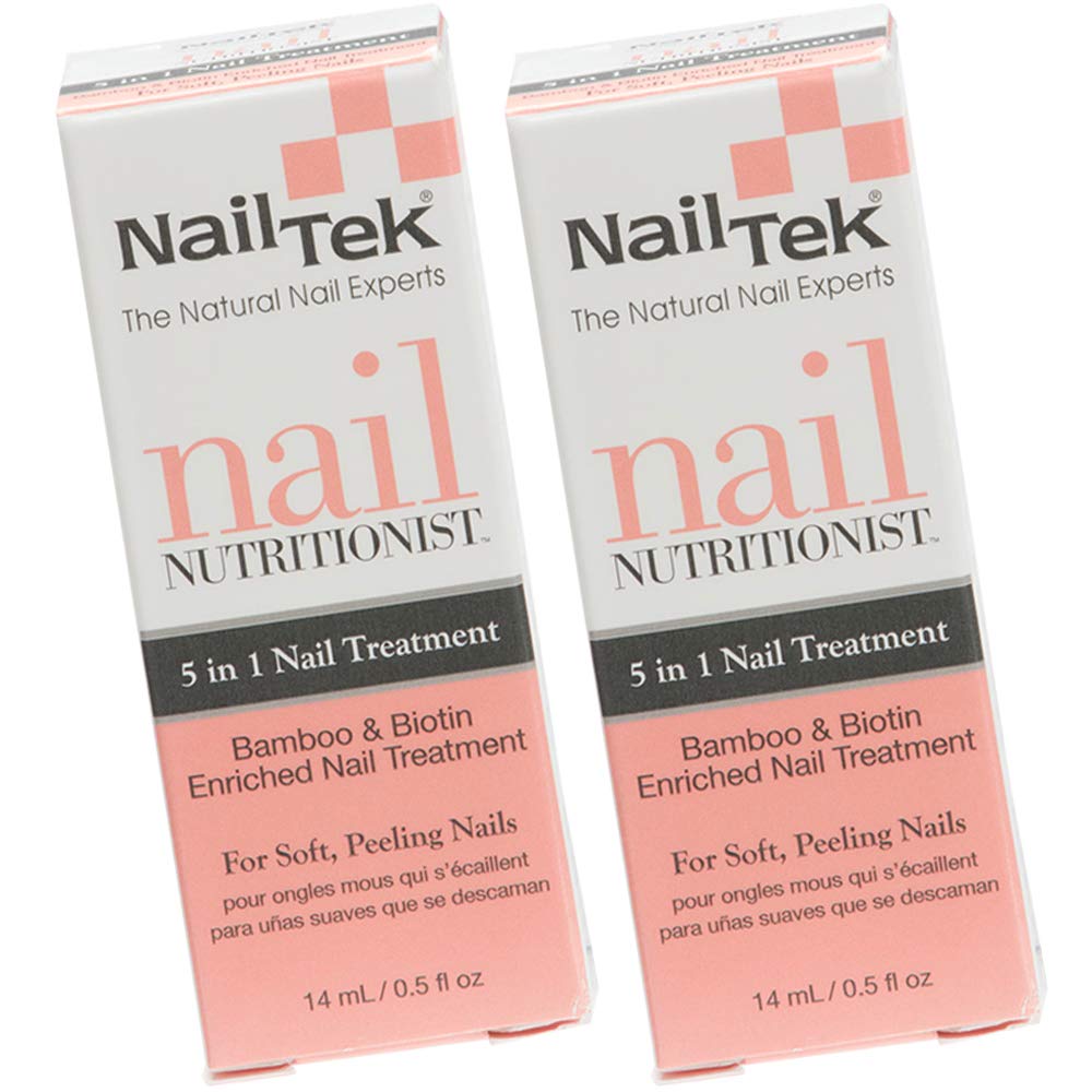 Nail Tek Nail Nutritionist 5-in-1 Nail Treatment with Bamboo & Biotin for Soft, Peeling Nails - 0.5 oz (2-Pack) | Strengthen & Repair Brittle Nails for Salon-Quality Manicures at Home