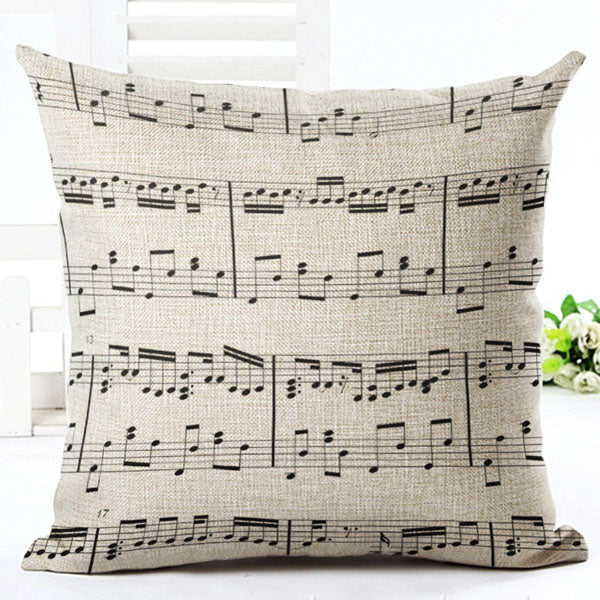 Music Note Printed Cotton Linen Decorative Pillow Cover 45x45cm - Bohemian Style Throw Pillow Case for Sofa, Bed, Couch - Home Decor & Gift Idea