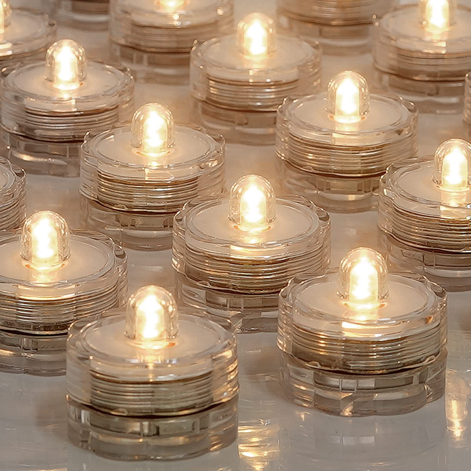 24 Pack SHYMERY Submersible LED Tea Lights - Battery Powered Waterproof Flameless Candles for Vases, Fountains, Pools - Perfect for Weddings, Parties & Home Decor (Warm White) | Indoor & Outdoor Use in Centerpieces, Bathrooms, Aquariums & Holiday Displays