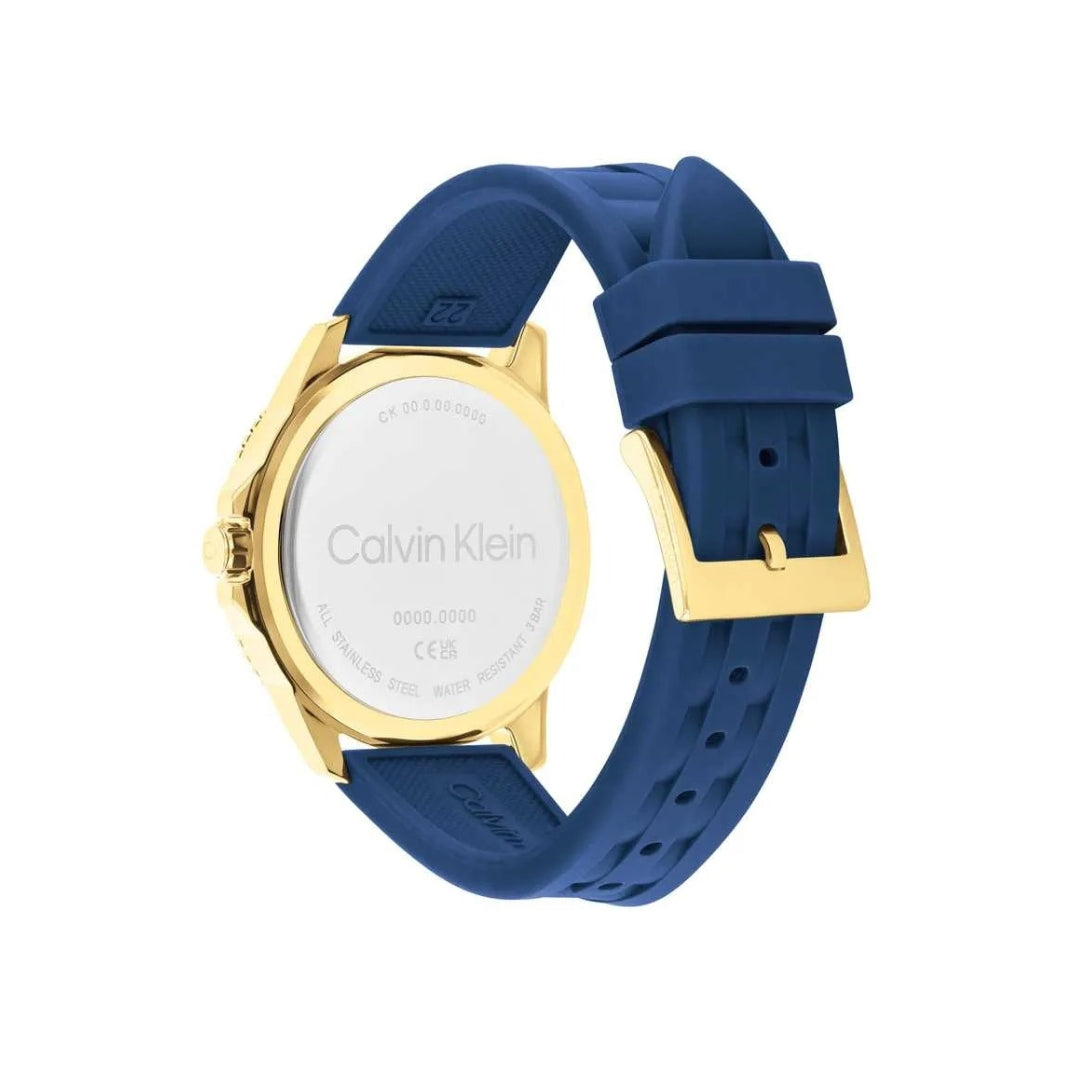 Calvin Klein Aqueous Gold Dial Blue Silicone Watch 25200425 - Stylish Unisex Timepiece for Casual & Formal Wear