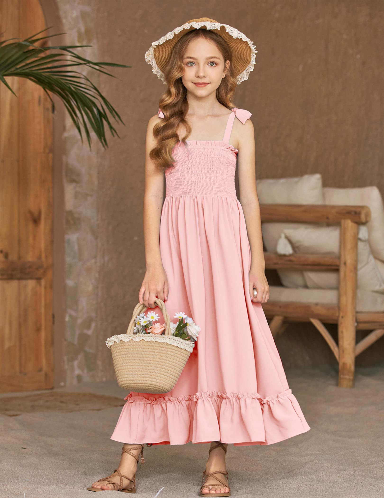 Arshiner Girls Summer Dress - Boho Beach Casual Smocked Maxi Dresses for Kids Age 6-13 Years | Perfect for Vacation, Beach Outings & Summer Playdates