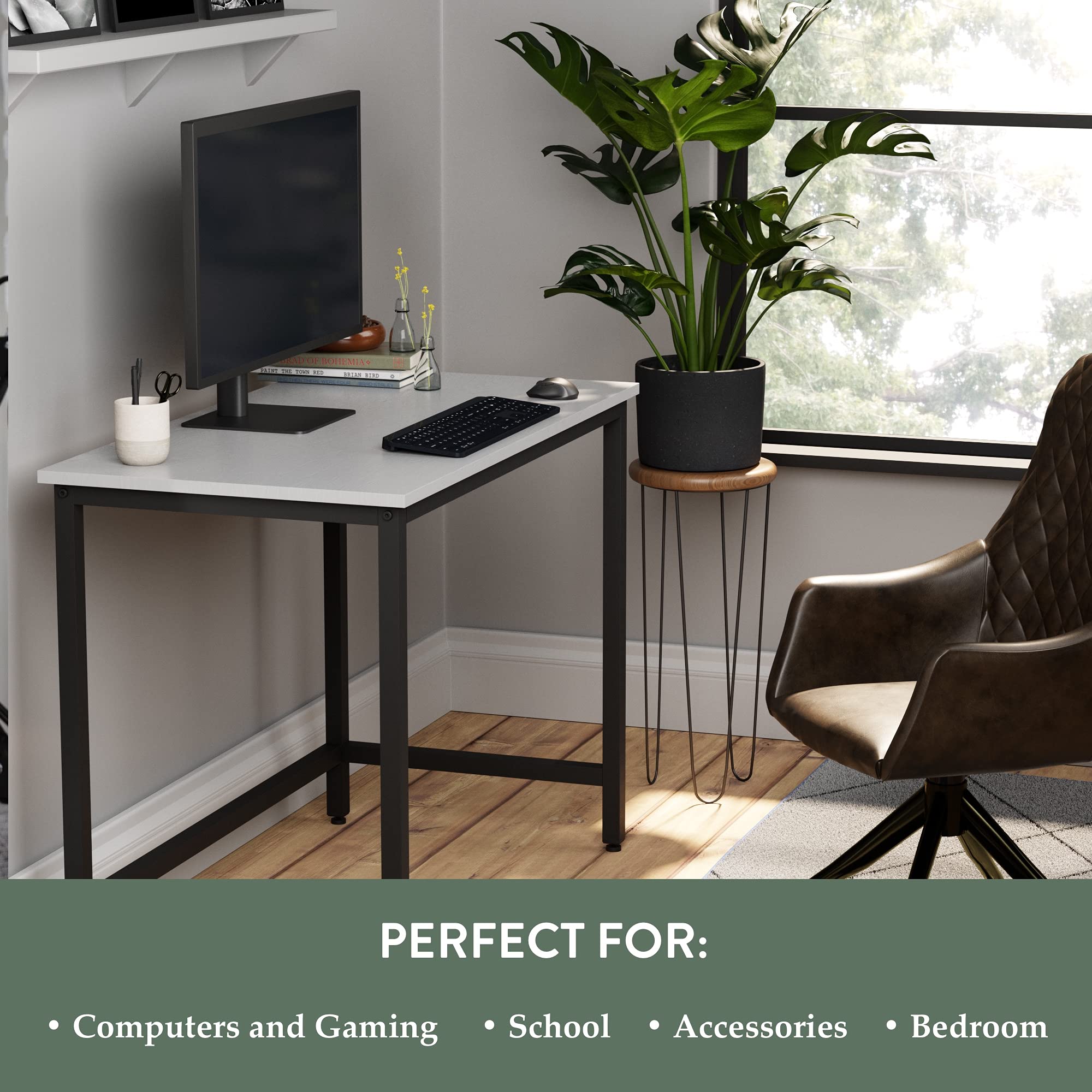 Edenbrook Industrial Metal Desk with Wood Top - Sturdy Office & Home Study Desk for Work, School, Dorm Room - Perfect for Remote Work, Online Classes & Home Organization