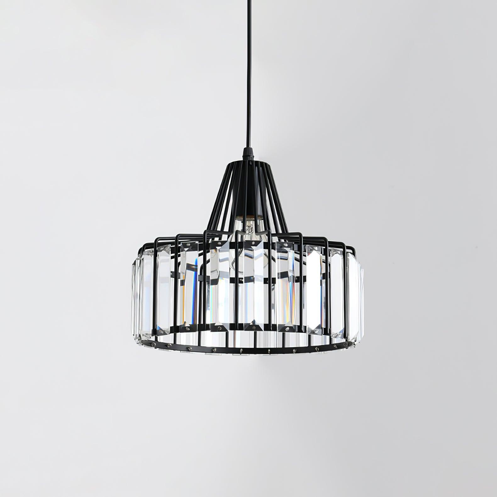 Crystal Drum Pendant Light - Modern Glass Ceiling Chandelier for Dining Room, Living Room & Bedroom Lighting Decor