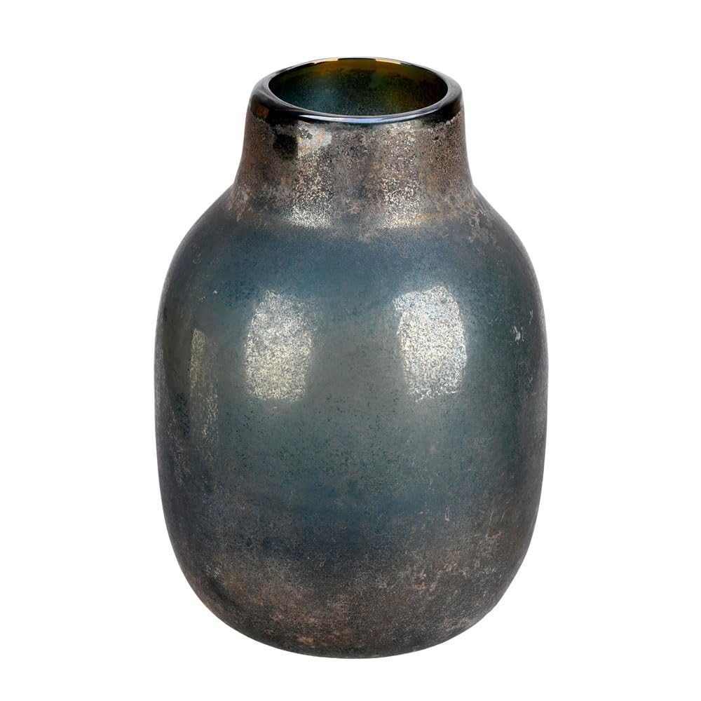 Vickerman 13 Inch Slate Gray Round Glass Vase for Modern Home Decor - Perfect for Centerpieces, Wedding Decor, and Floral Arrangements with Faux or Fresh Flowers