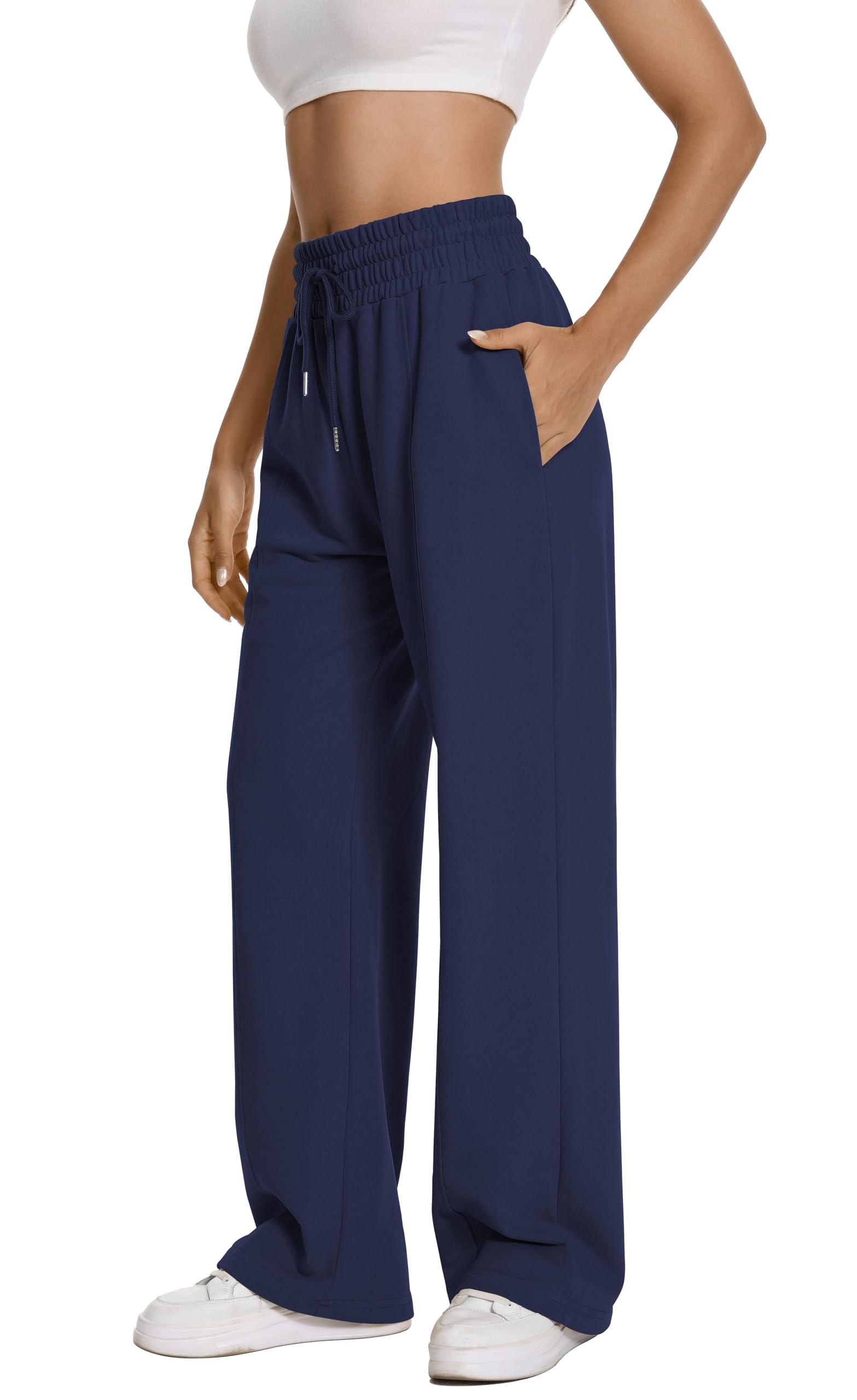 Women's High Waisted Sweatpants with Drawstring & Hidden Side Pockets - Straight Leg Casual Pants 30'' Inseam - Perfect for Yoga, Lounge & Running Errands