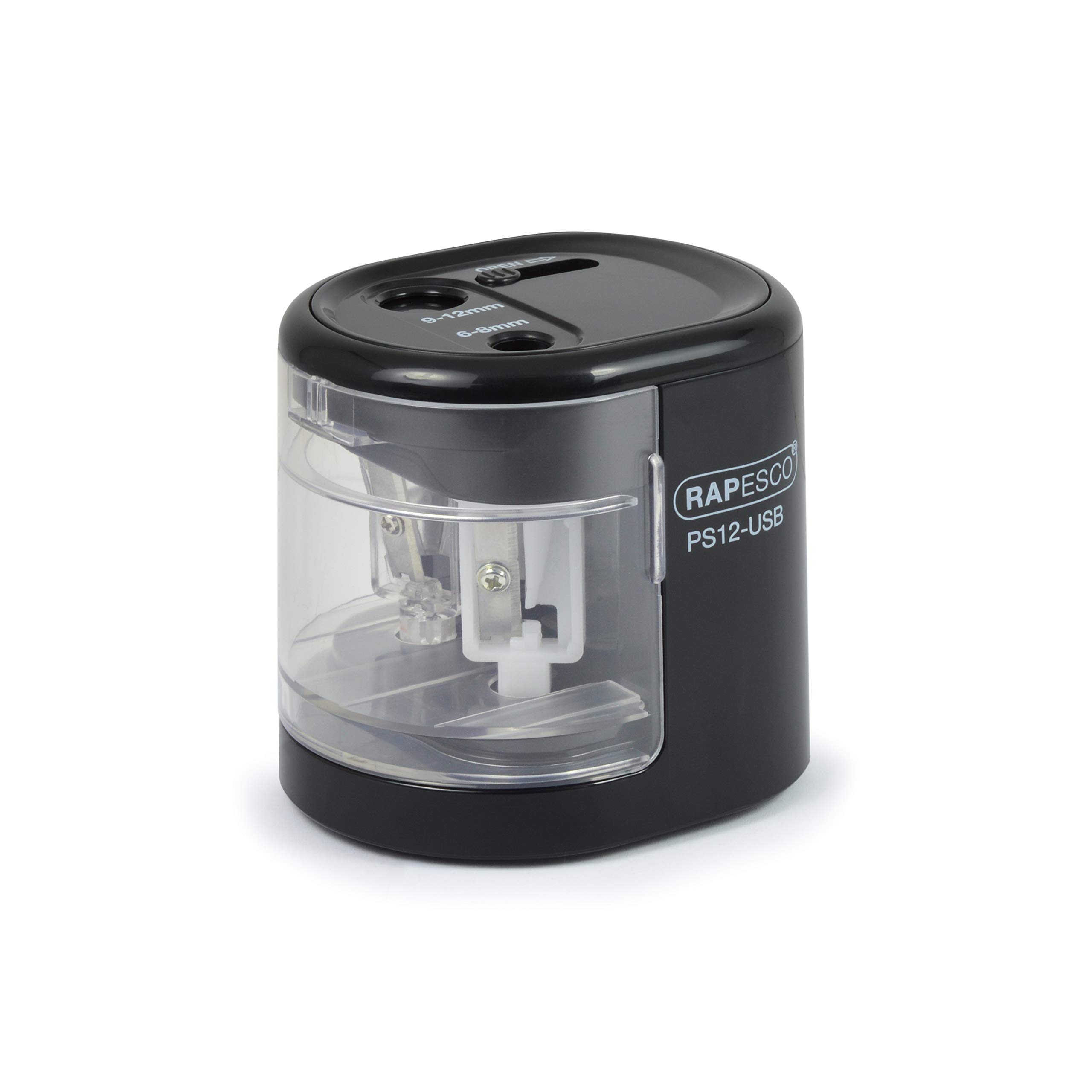 Rapesco Automatic Electric Pencil Sharpener - USB & Battery Powered, Black - Perfect for Office, School & Home Use
