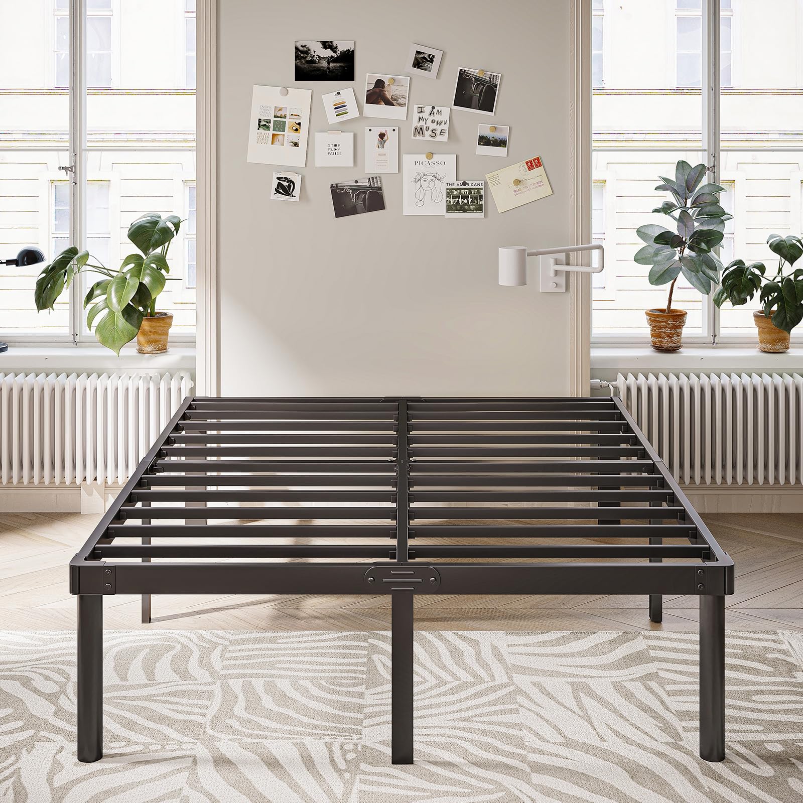 **Heavy Duty 18 Inch Queen Metal Bed Frame - No Box Spring Needed, Easy Assembly, Noise-Free Platform Bed - Perfect for Master Bedrooms, Guest Rooms & Apartments (Black, Model 4004-18B)**