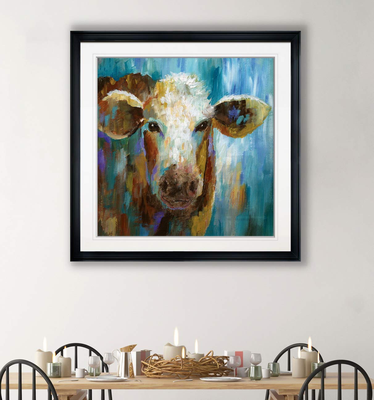 LuLu Belle Calf Painting - Animal Art Framed Nursery Wall Decor - Children's Artwork Giclee Canvas Prints - Ready to Hang - Perfect for Baby Rooms & Kids Bedrooms