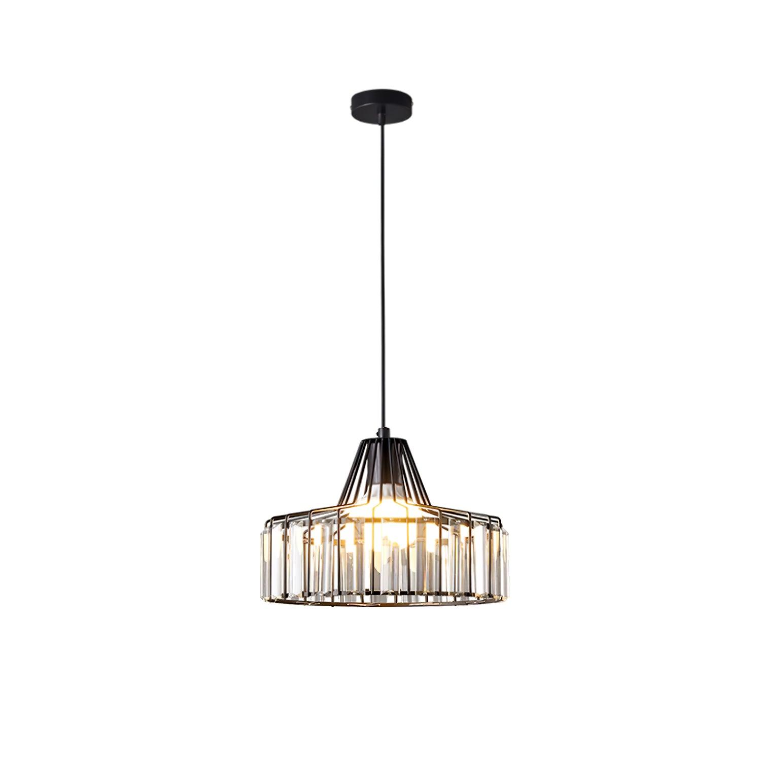 Crystal Drum Pendant Light - Modern Glass Ceiling Chandelier for Dining Room, Living Room & Bedroom Lighting Decor