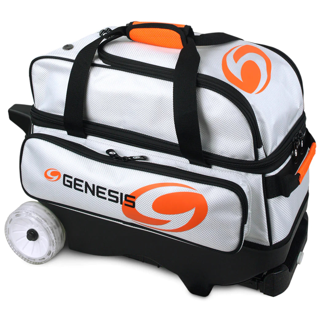 Genesis Sport 2 Ball Roller Bowling Bag - White | Durable & Lightweight Bowling Ball Carrier with Wheels | Perfect for League Play, Tournaments & Practice Sessions