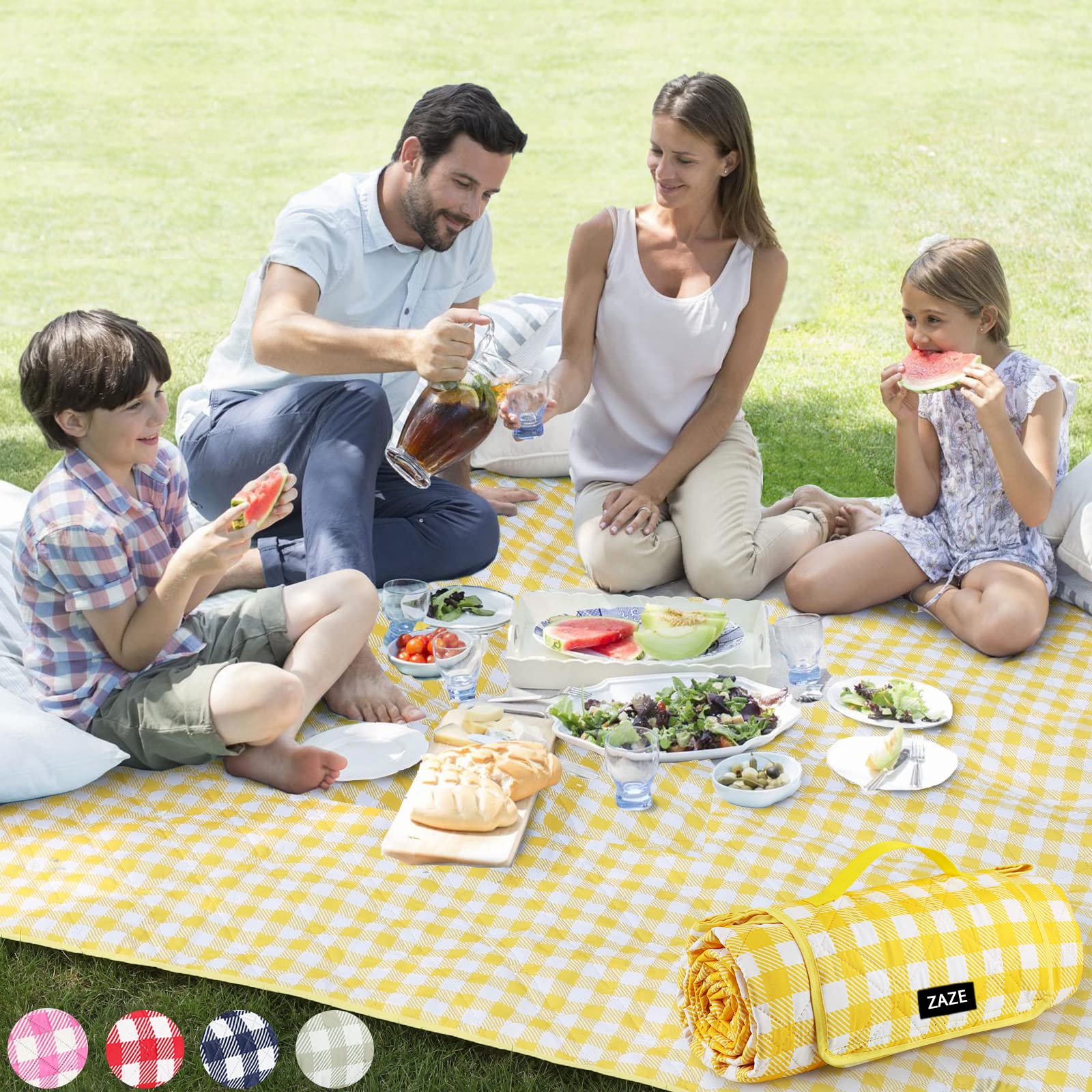 ZAZE Waterproof Extra Large Picnic Blanket - Foldable Beach Blanket for Outdoor, Camping & Park (5 Color Options) - Perfect for Beach Days, Picnics, Concerts and Backyard Gatherings