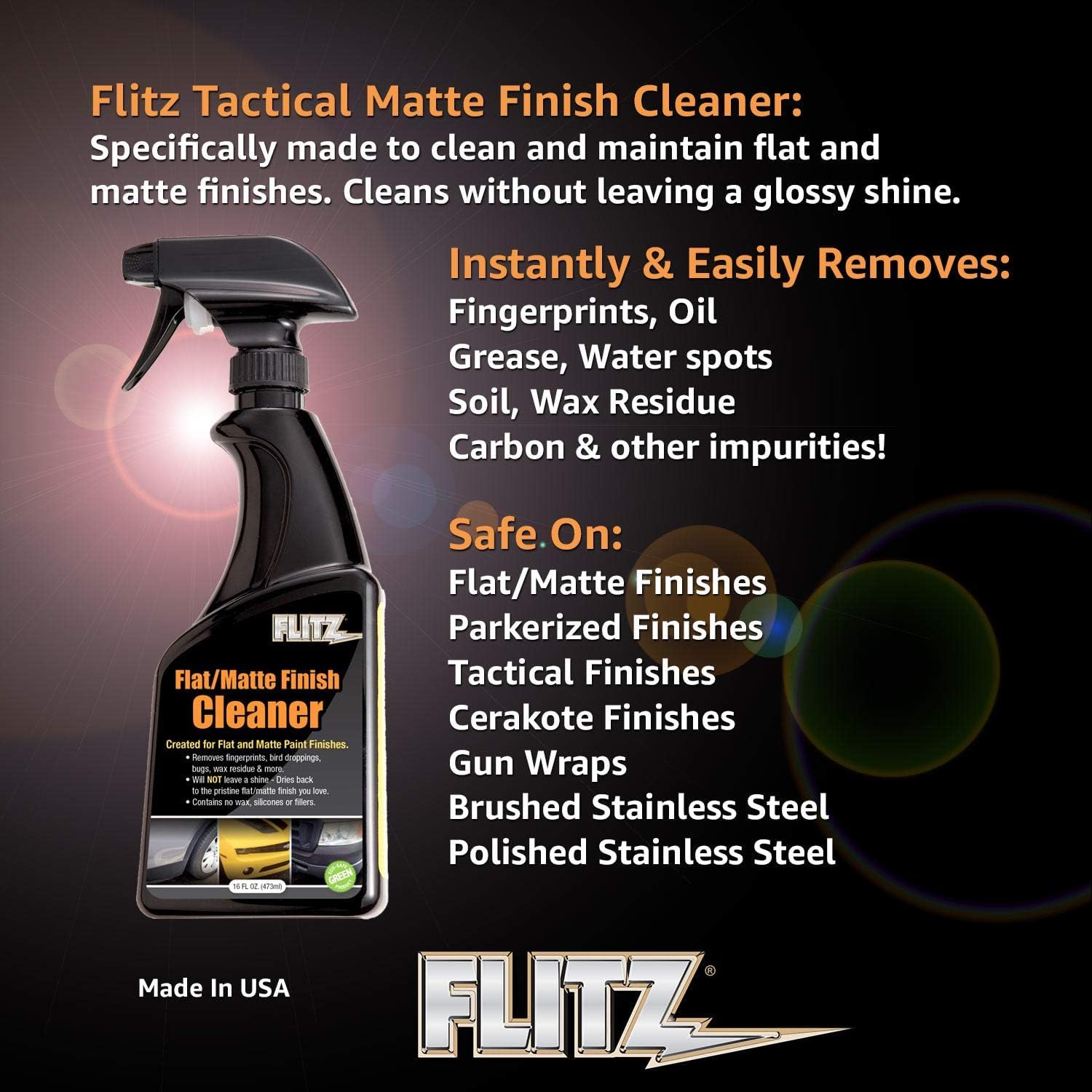 Flitz Flat Matte Finish Cleaner & Protectant - Safe for All Car Paints - Removes Dust, Oily Residue & Stains - Matte Spray for Cars, Wraps & Motorcycles - USA Made 16oz Spray Bottle (12 Pack) - Ideal for Detailing, Paint Protection & Matte Surface Maintenance