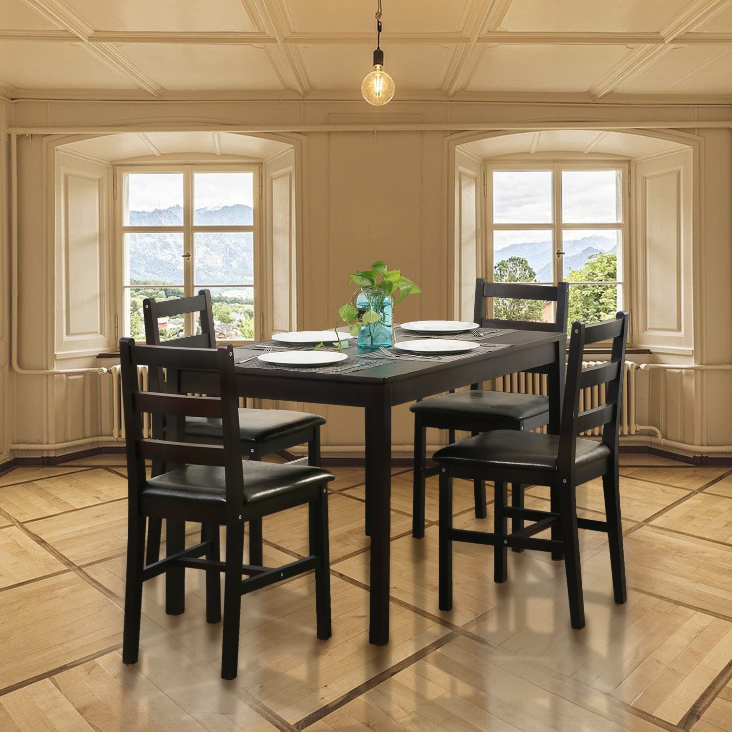 5-Piece Wooden Dining Table Set with 4 Chairs - Modern Square Counter Height Kitchen Table for Small Spaces - Dark Brown - Perfect for Compact Kitchens, Apartments & Restaurants