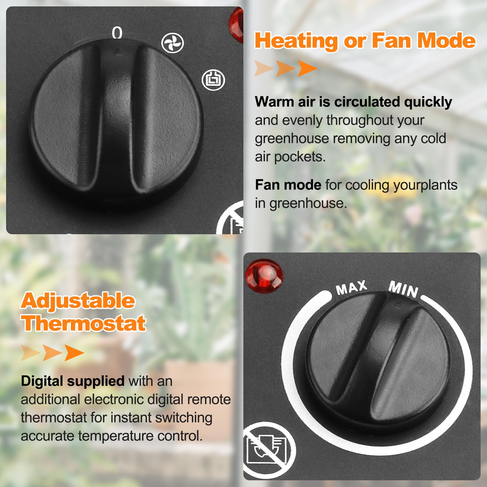 1500W Digital Thermostat Greenhouse Heater - Portable Outdoor Space Heater for Greenhouses & Grow Tents with Fast Heating & Overheat Protection (Gold) | Perfect for Winter Plant Protection & Seedling Growth