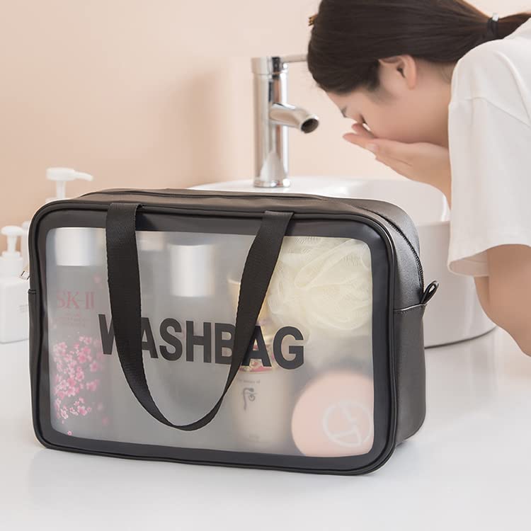 Trendegic Waterproof Clear PVC Zipper Cosmetic Travel Wash Bag - 3 Pack Toiletry Makeup Organizer Pouch for Women & Girls (Black) | Perfect for Travel, Gym, Camping & Daily Storage