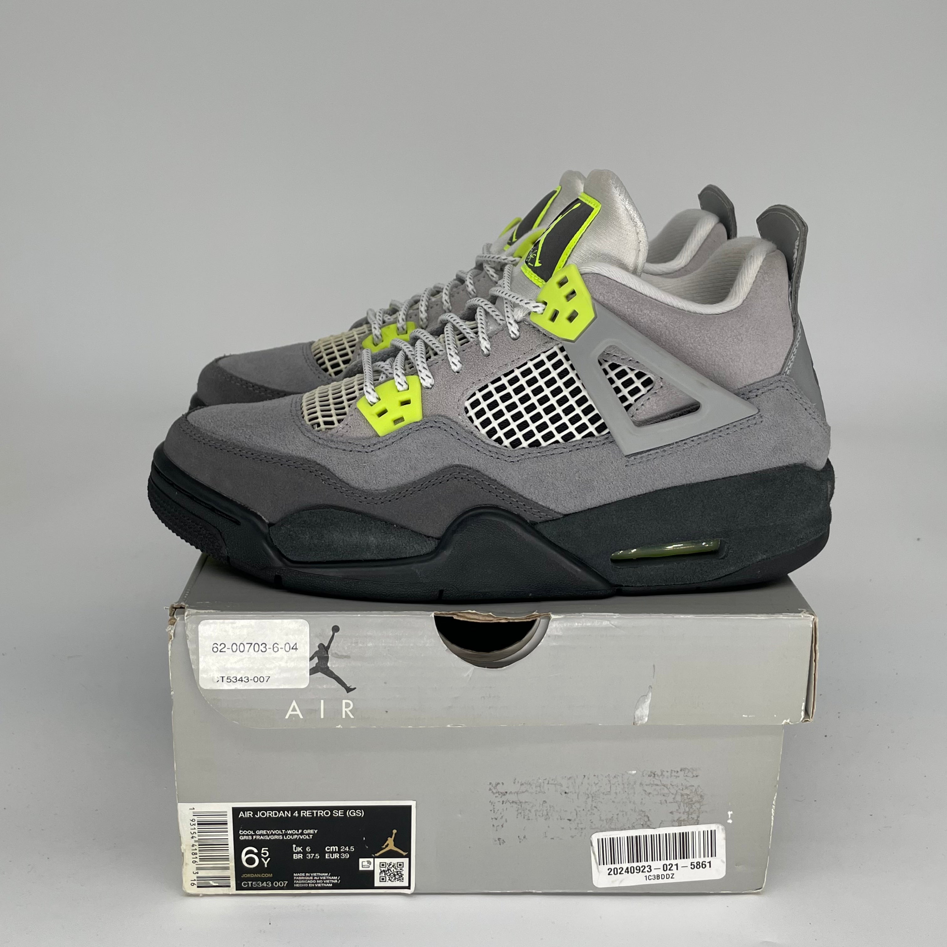 Original Air Jordan 4 Retro 'Neon 95' Size 6.5Y Men's Basketball Shoes CT5343-007 - Perfect for Streetwear & Sneaker Collectors