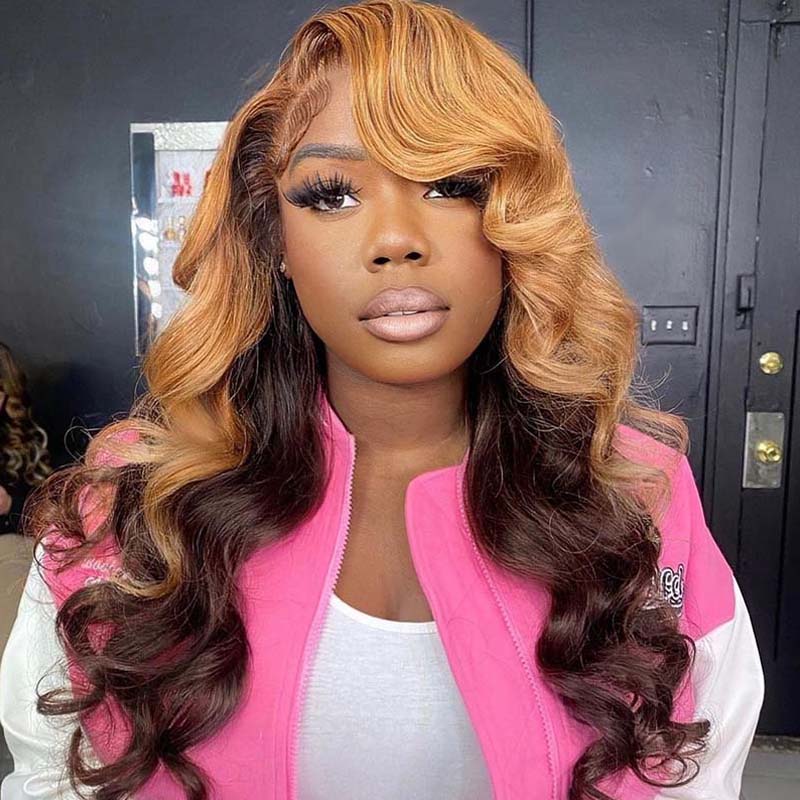 Eullair Honey Blonde to Brown Ombre Body Wave Lace Front Wig 13x4 13x6 - Natural Looking Human Hair Wig for Women, Perfect for Daily Wear, Parties & Special Occasions