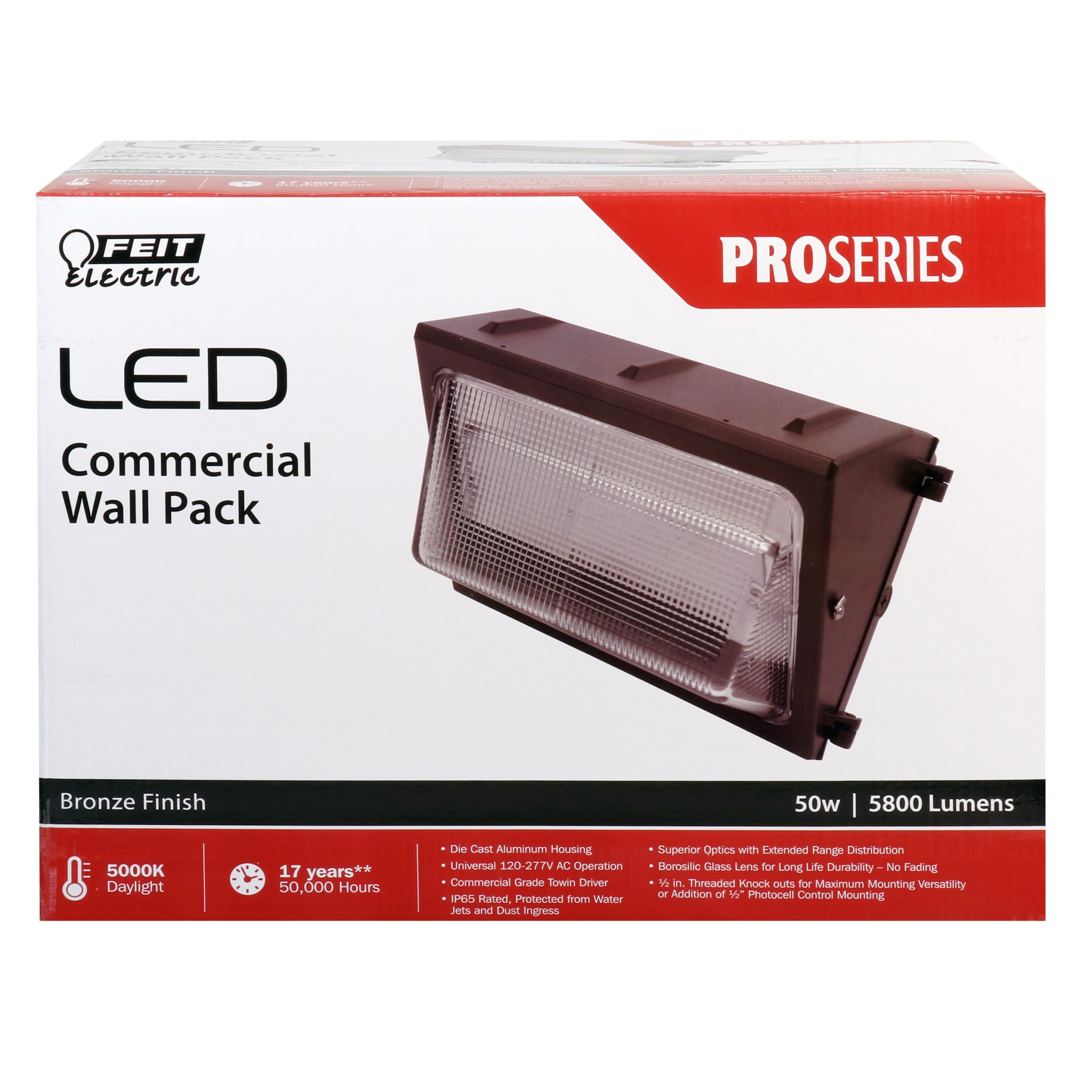 FEIT Electric PROSERIES 50W LED Wall Pack Light - Outdoor Security Lighting for Garage, Warehouse & Building Exteriors