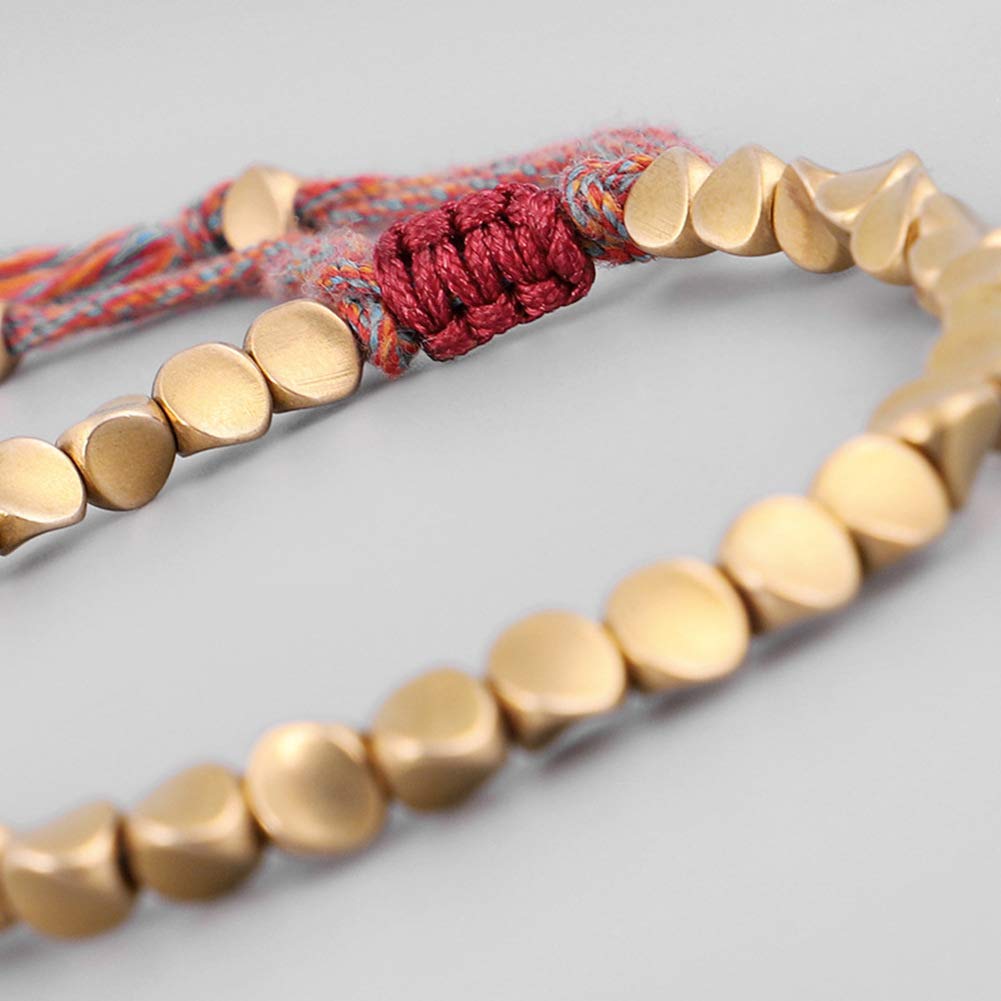 Handmade Tibetan Copper Bead Bracelet - Buddhist Braided Cotton Lucky Rope for Women & Men | Spiritual Jewelry for Meditation, Yoga & Daily Wear