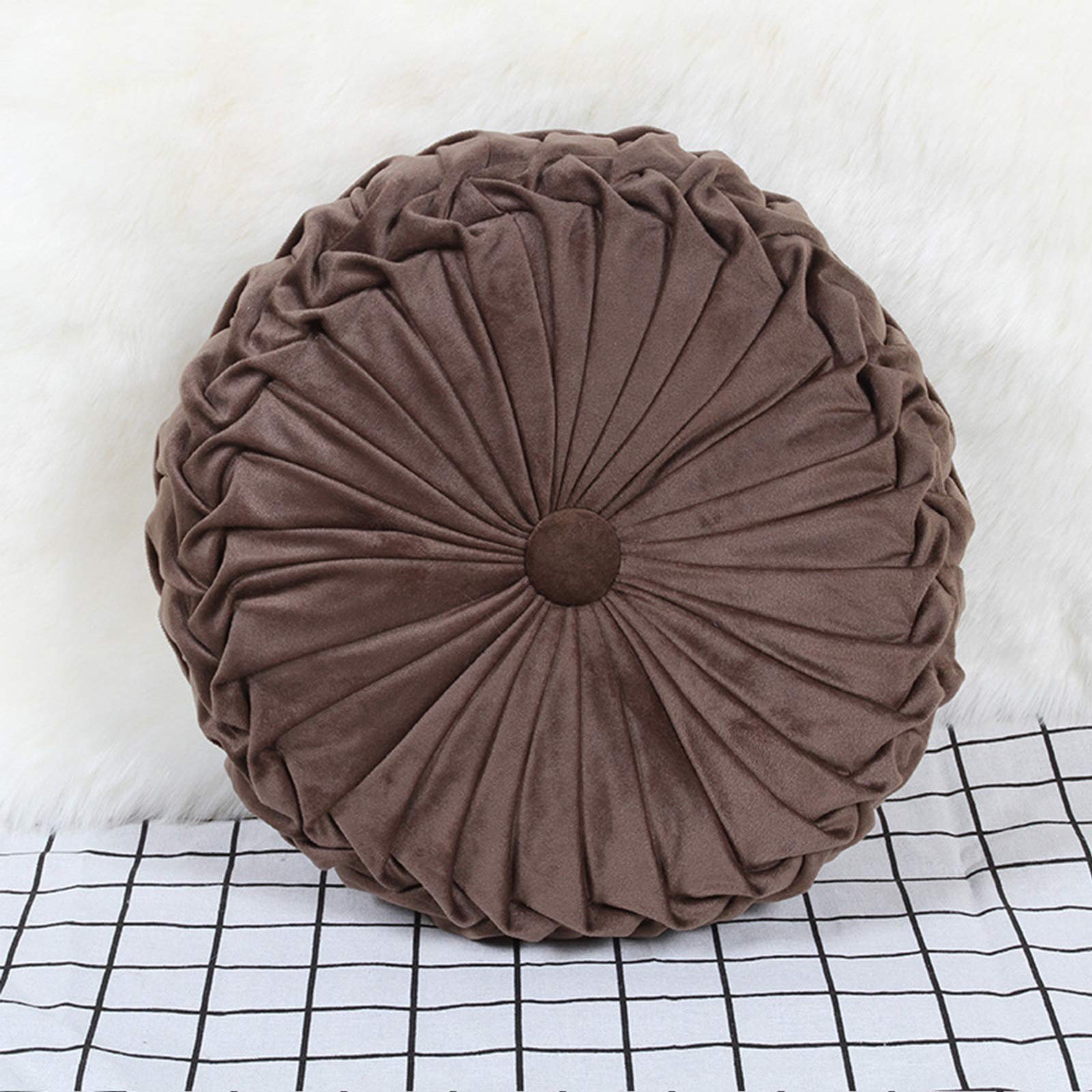 Velvet Round Cushion Pillows - Solid Color Pleated Pumpkin Throw Pillow for Sofa, Chair, Bed, Car & Floor Decor (10 Colors) | Home Decor Accent, Living Room, Nursery & Outdoor Use