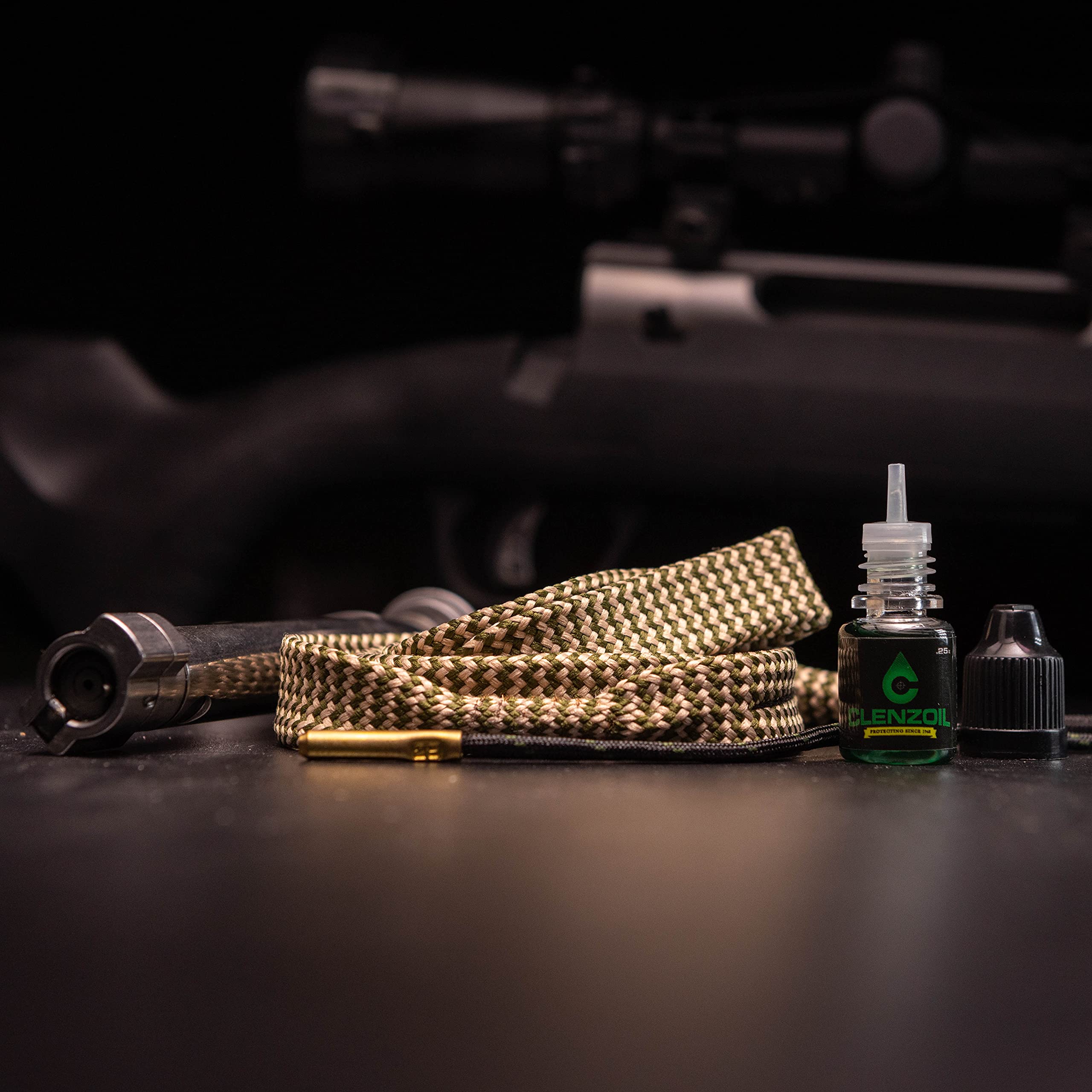 Clenzoil Cobra Bore Cleaning System - Efficient & Easy Gun Cleaning Kit with CLP Bore Cleaner, Integrated Brass Brush & Woven Cotton Rope - for .25-.26 Cal & 6.5 Creedmoor Rifles - Perfect for Hunting, Range Shooting & Firearm Maintenance