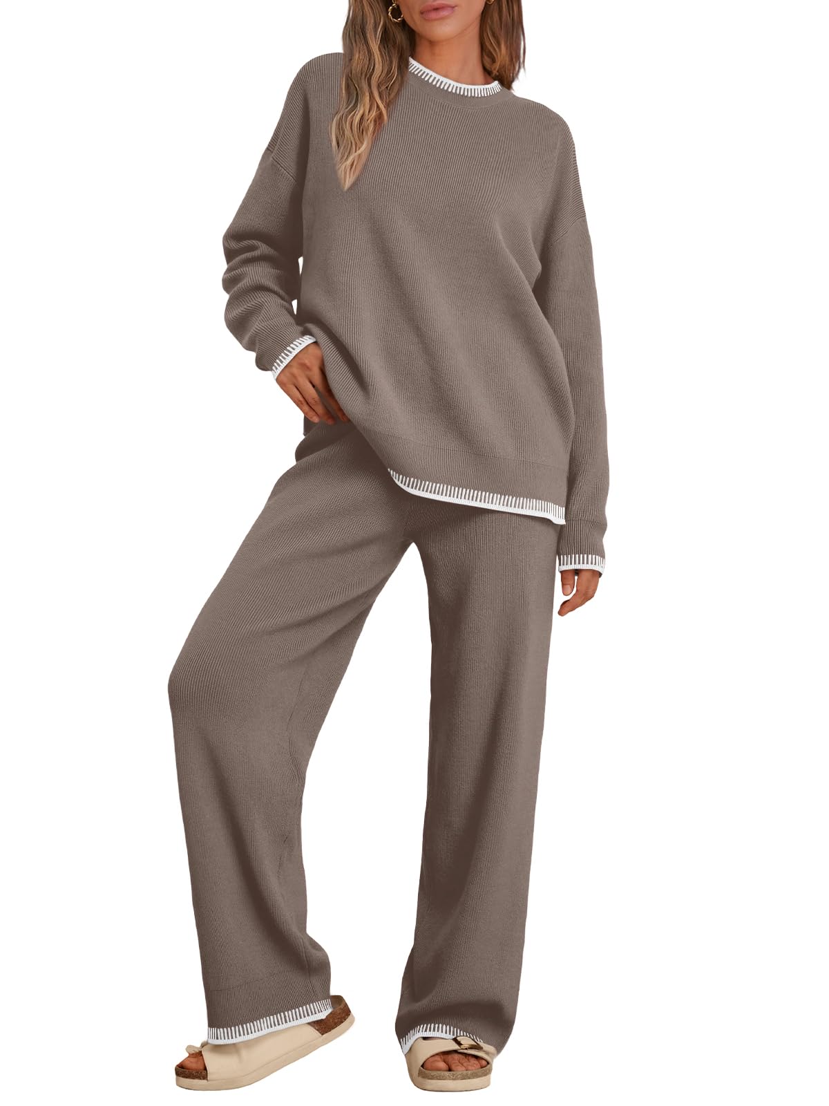 LILLUSORY Women's 2-Piece Knit Lounge Set - Soft Matching Sweater & Pants Comfy Outfit for Home, Yoga & Casual Wear