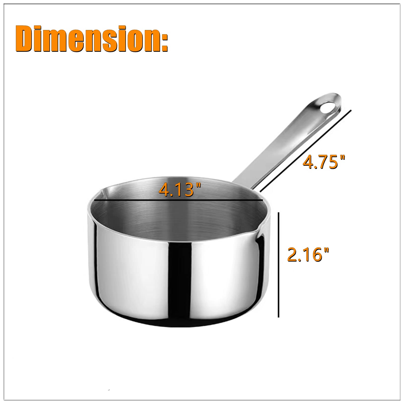 Stainless Steel Butter Warmer Pot - 14 Oz Small Sauce Pan for Melting Chocolate, Heating Milk & Coffee - Durable Kitchen Cooking Pot for Baking, Desserts & Hot Beverages