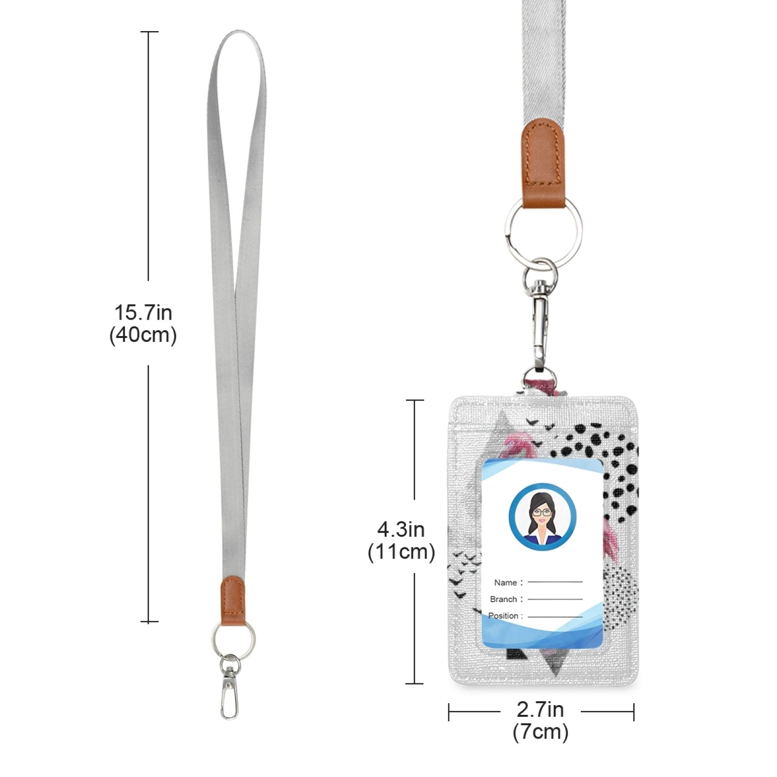 Pink Flamingo ID Badge Holder with Lanyard - Vertical Leather Name Tag for Office & School Staff