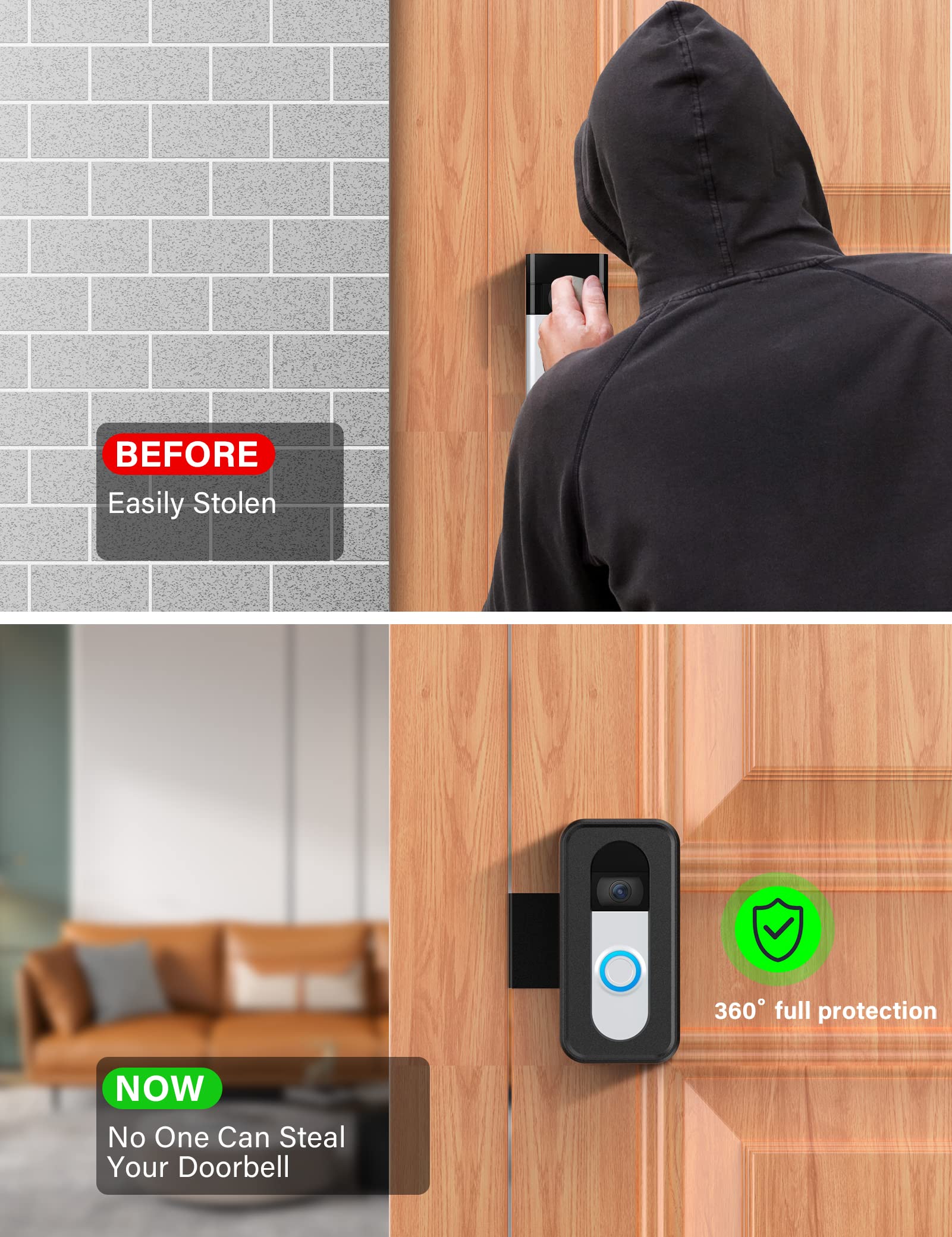 Secure No-Drill Video Doorbell Mount - Universal Anti-Theft Bracket for Most Doorbell Models | Perfect for Homes, Apartments, Renters & Businesses | Enhance Home Security & Prevent Package Theft