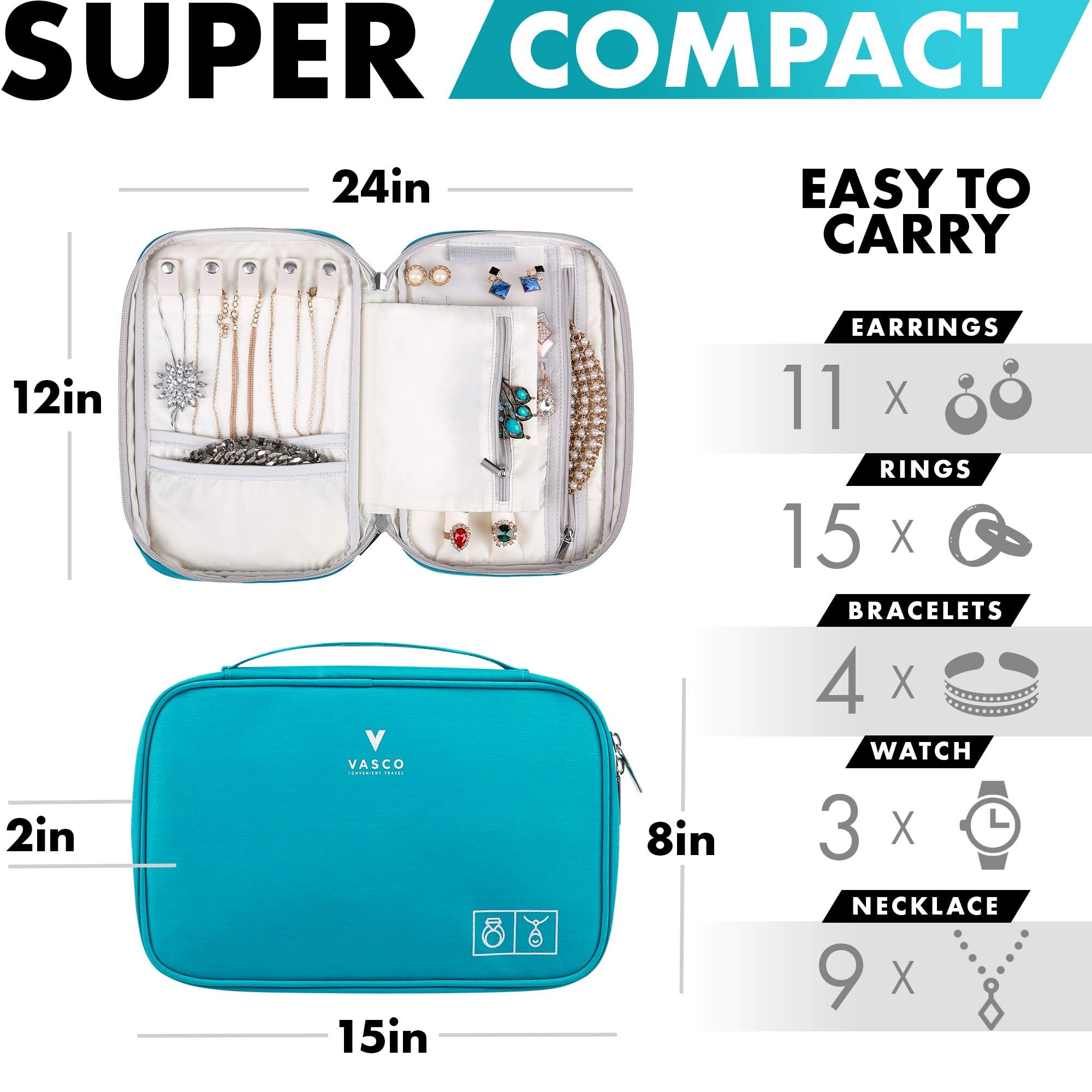 VASCO Travel Jewelry Organizer Roll - Portable Jewelry Case for Necklaces, Earrings, Rings & Bracelets - Compact Jewelry Storage Bag for Women - Perfect for Travel, Vacation & Daily Organization