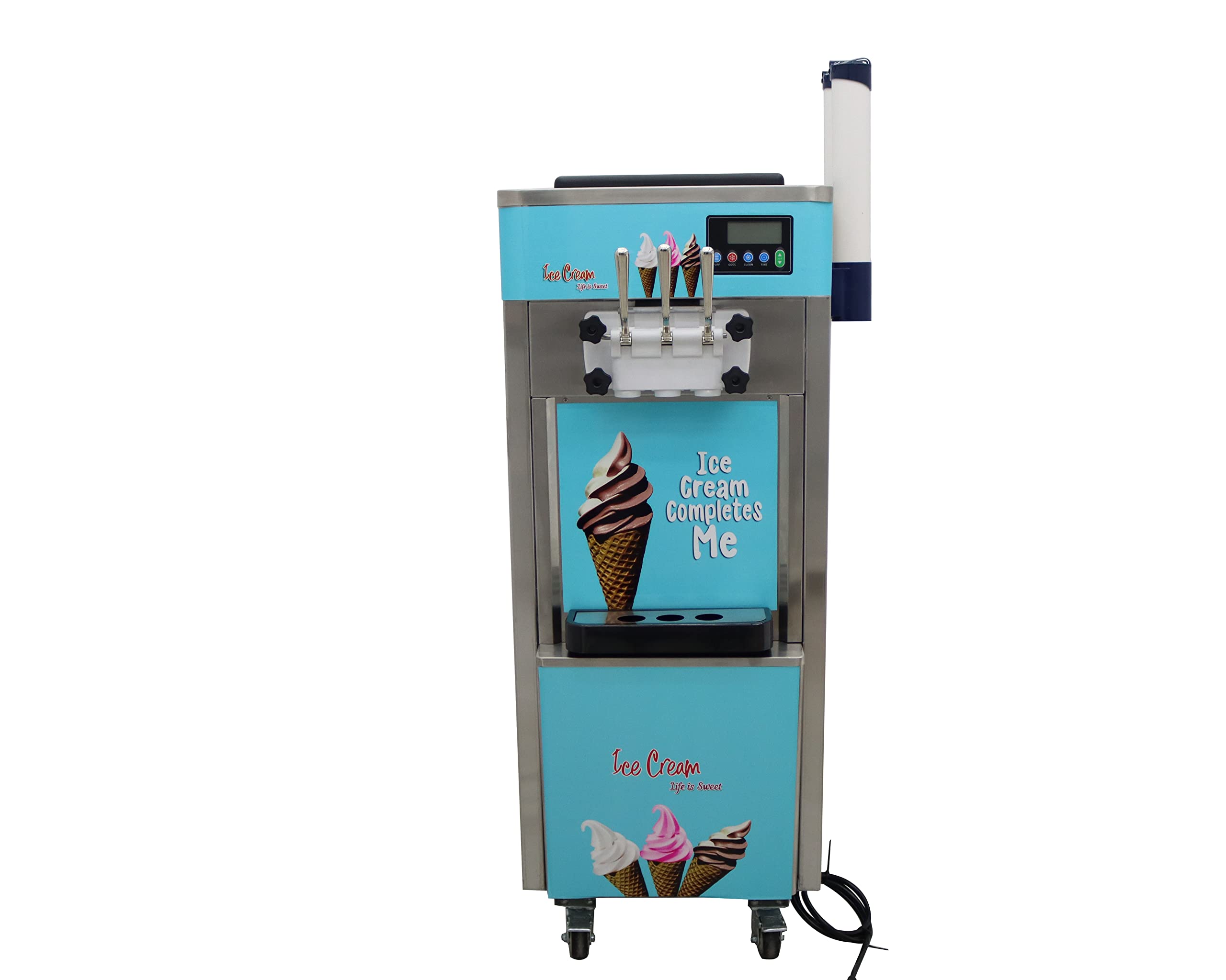 INTSUPERMAI Commercial Soft Serve Ice Cream Machine - 3 Flavor LCD Display, Stainless Steel, 110V, 20-30L/H - Perfect for Restaurants, Shops, Snack Bars, Cafes, and Ice Cream Parlors
