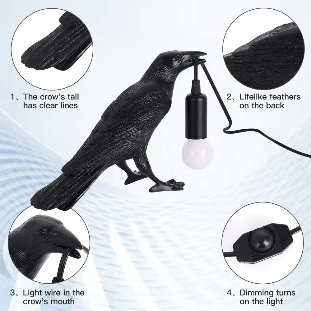 Raven Lamp - Adjustable Brightness Crow Light with Bulb, Gothic Bird Night Light for Bedroom, Living Room & Office Decor | Perfect for Halloween, Gothic Home Decor & Cozy Reading Ambience