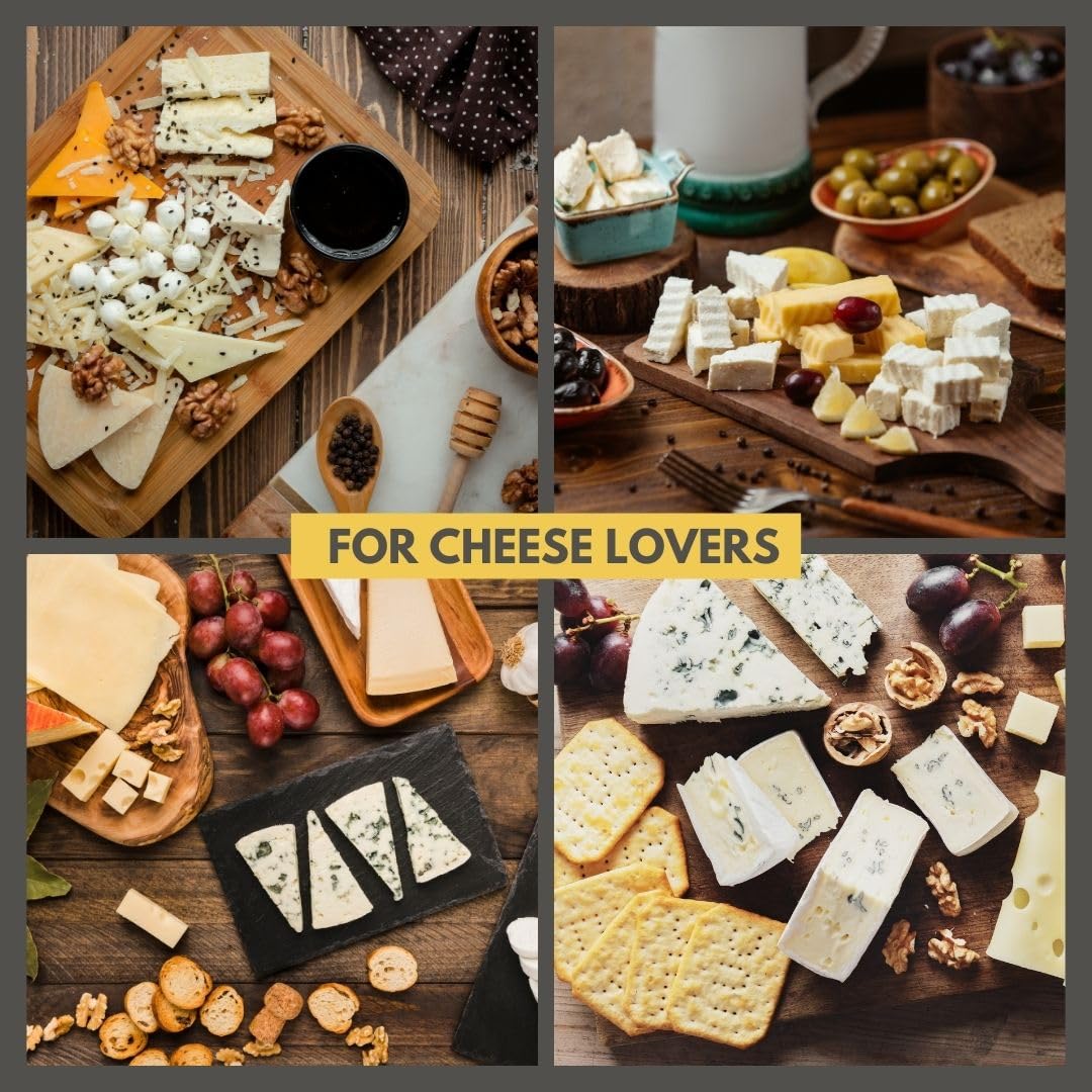 Premium Handheld Cheese Cutter & Grater Set - Stainless Steel Wire Slicer for Block Cheese with Wooden Board + 5 Replacement Wires - Perfect for Kitchen, Charcuterie Boards & Party Platters