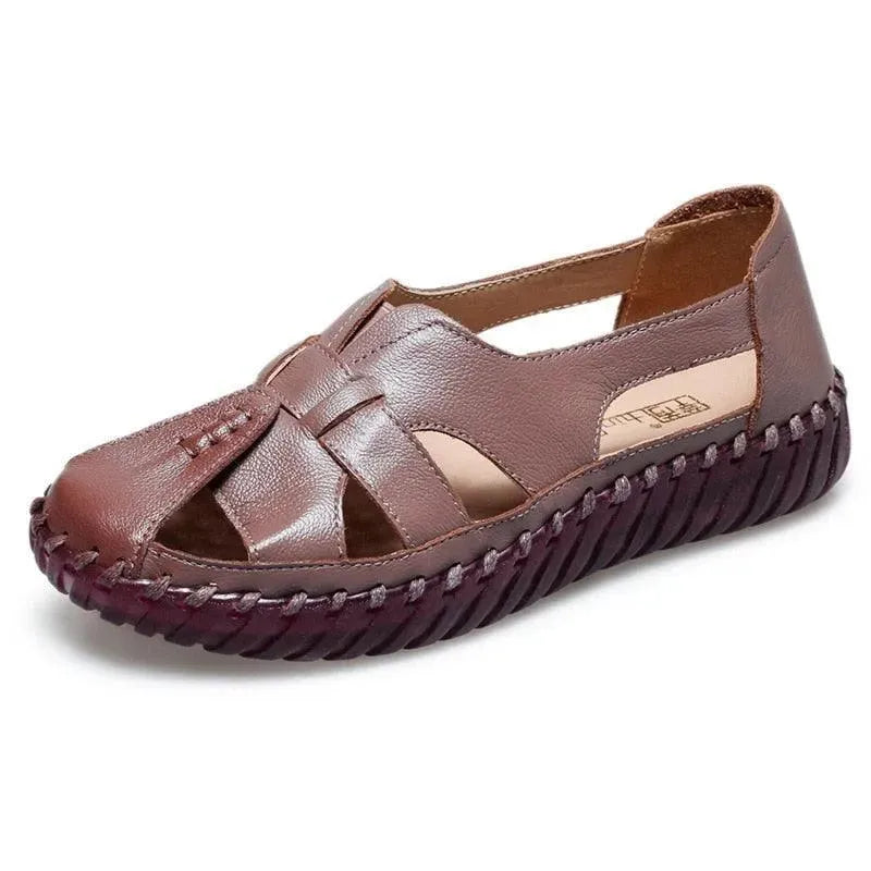 Comfortable Stitched Leather Flat Sandals for Women - Perfect for Summer, Beach, and Casual Outings