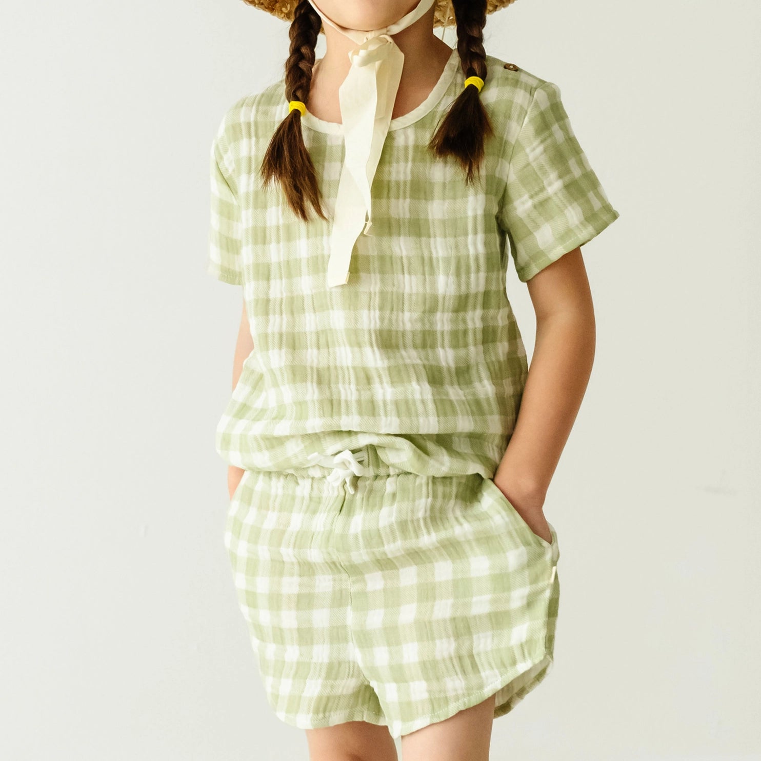 Organic Cotton Gingham Top and Shorts Set for Women - Summer Outfit, Casual Wear, Lounge & Beach Vacation Outfits