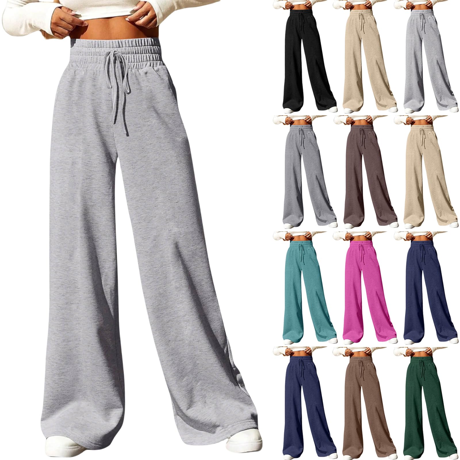 Women's Wide Leg Sweatpants - Winter Baggy Straight Leg Lounge Pants with Pockets, Plus Size Drawstring Flare Sweatpants for Casual Wear, Yoga & Home Comfort
