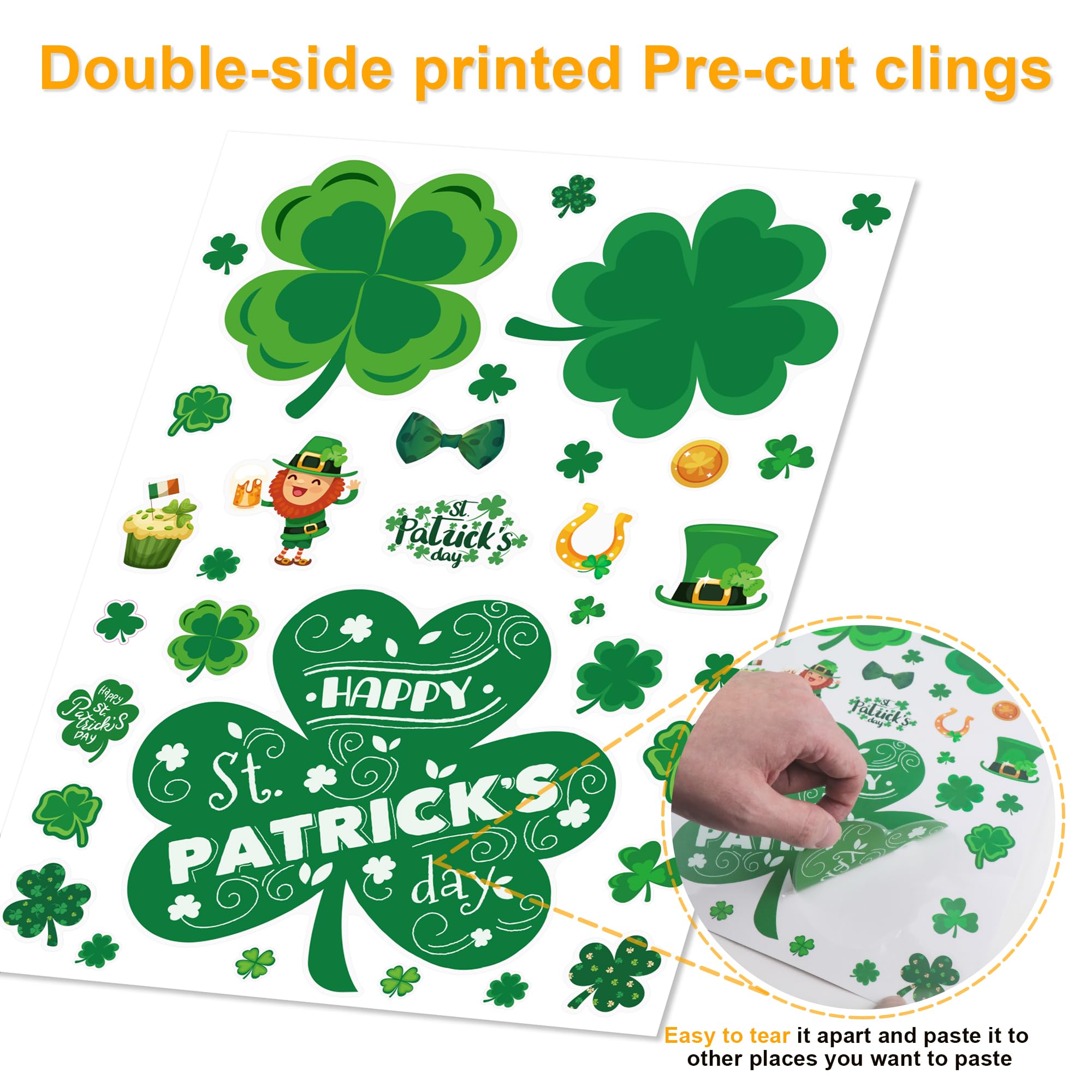 105 PCS Reusable St Patrick's Day Window Clings - Shamrock Stickers for Glass, Door & Wall Decor | Spring Party, Home & Office Decoration | St Patrick's Day Decorations