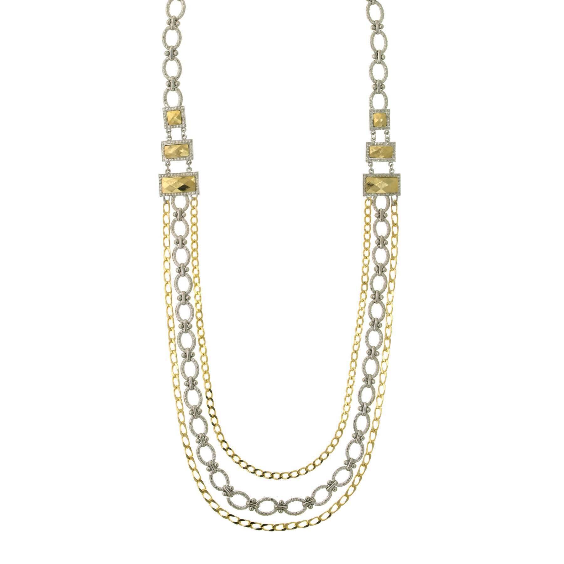 1928 Jewelry Fusion Lux Silver & Gold Chain Draped Necklace 34