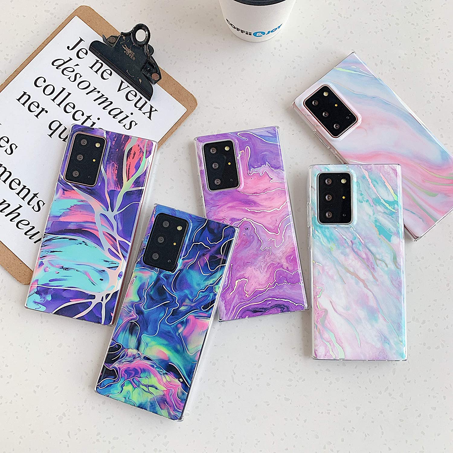 Sunswim Galaxy Note 20 Ultra 5G Case | 6.9 Inch Marble Design Protective Phone Cover | Blue | Perfect for Work, Travel & Everyday Use