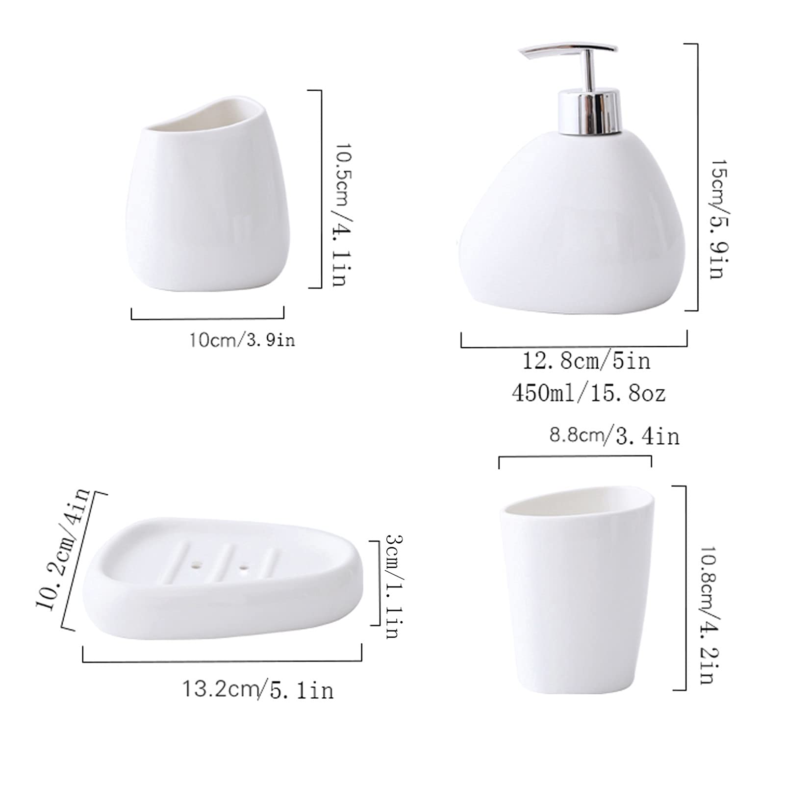 Refillable Ceramic Liquid Hand Soap Dispenser Set - 6-Piece White Bathroom Bottles for Soap, Shampoo & Lotion | Perfect for Home, Hotel & Spa Decor