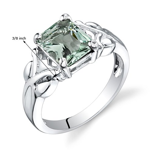 PEORA Green Amethyst Ring for Women - 925 Sterling Silver Criss-Cross Solitaire Ring, Natural Gemstone Birthstone Jewelry, 2 Carat Radiant Cut 9x7mm, Comfort Fit, Sizes 5-9 - Perfect for Birthday Gifts, Anniversary, Wedding & Everyday Elegance