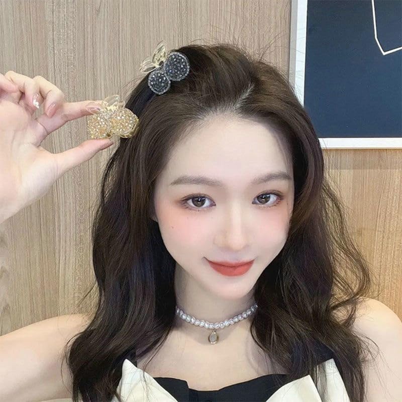 Starvis 2-Piece Round Hair Claw Clips for Women - Korean Style Bling Pearl Crystal Rhinestone Hair Accessories for Girls & Women - Perfect for Mini Ponytails, Butterfly Hairstyles, and Everyday Use
