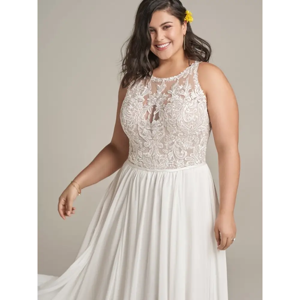Tasha by Rebecca Ingram Wedding Dress | Elegant A-Line Lace Gown for Brides | Perfect for Church, Beach & Destination Weddings