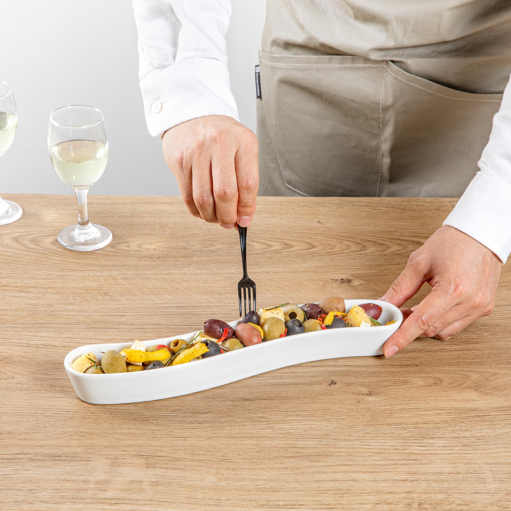 Swerve 10oz Olive Plate - White Porcelain Chip-Resistant Dishwasher Safe for Snacks & Appetizers