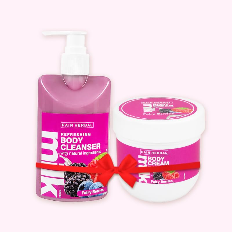 RAIN HERBAL Blackcurrant with Mulberry & Neem Body Wash and Body Cream Set | Deeply Nourishing Body Wash for Face, Hands & Body | Moisturizing Formula for Softer, Smoother Skin | Suitable for All Skin Types | Perfect for Daily Shower & Skincare Routine